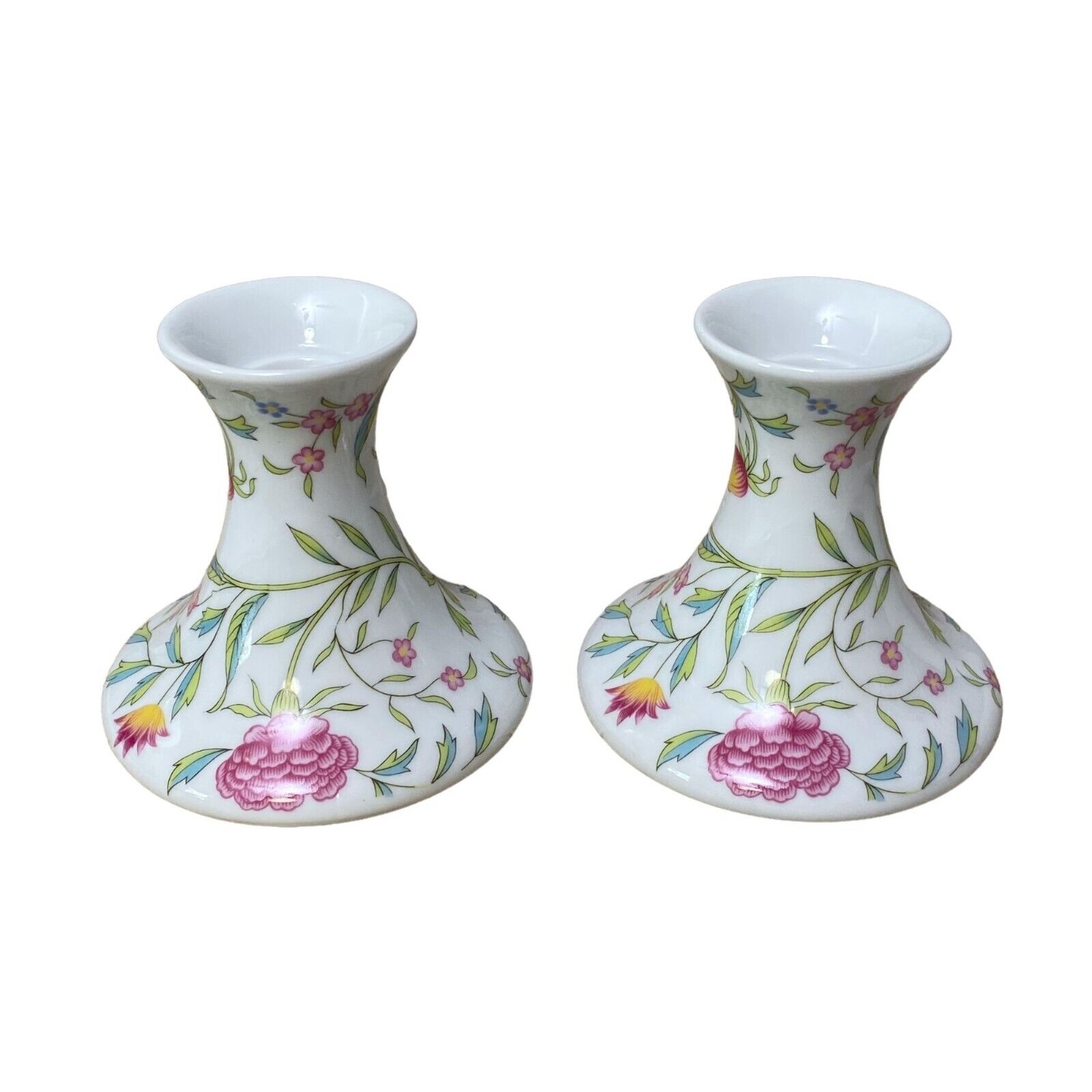 Avignon Pair of Candle Holders Chintz Floral Toscany Japan Ceramic Candlesticks