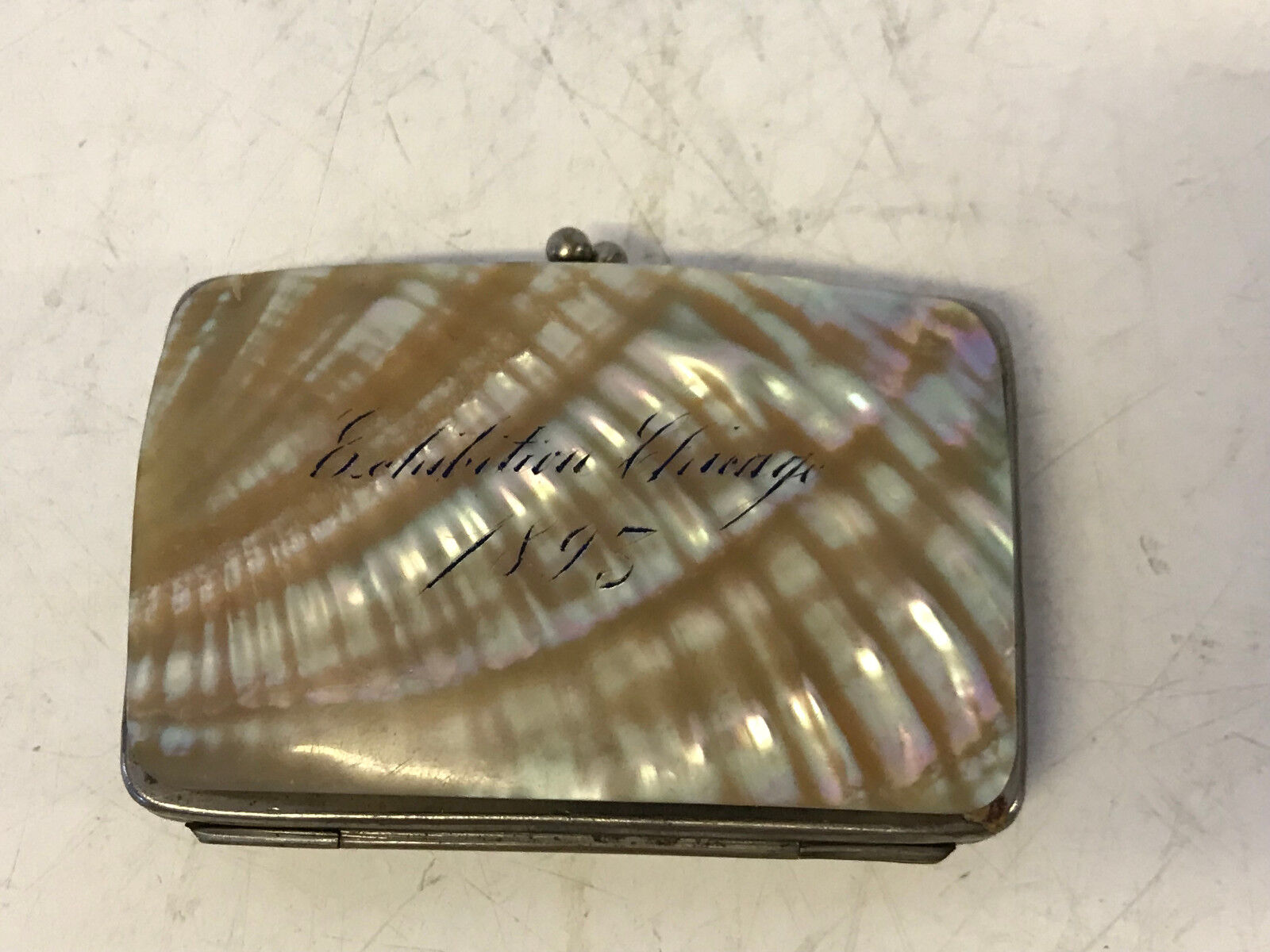 Antique 1893 Chicago World's Fair Exposition Mother of Pearl / Shell Coin Purse