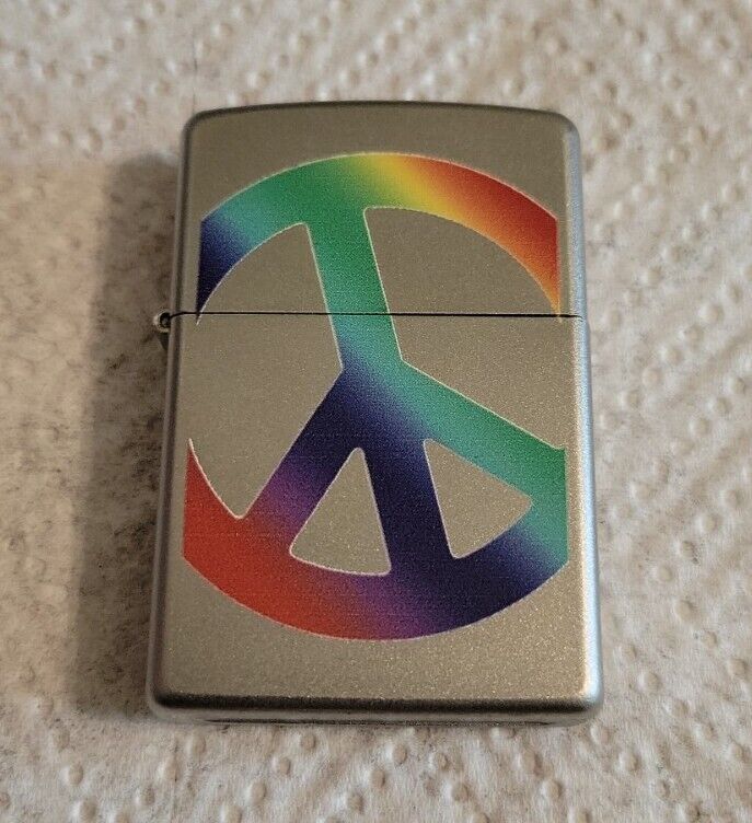 2010 Zippo Rainbow Peace Sign Lighter Unused Made In USA