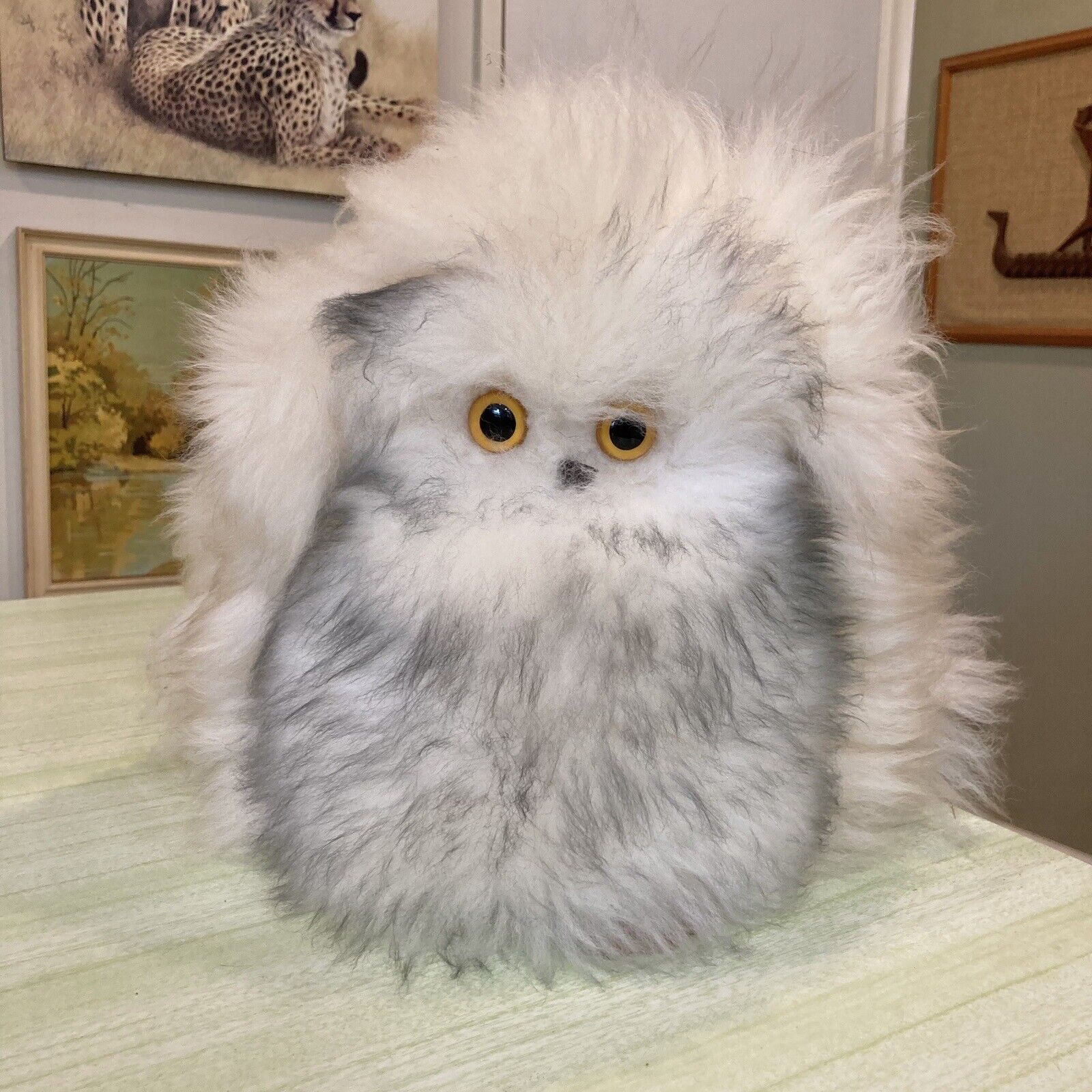 Vintage Large Fluffy Soft Owl Bird Toy Retro MCM Big Glook Gonk Collectible