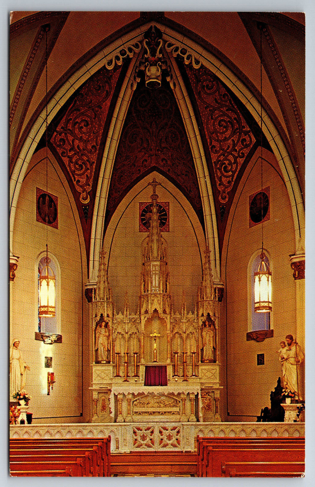 Vintage Postcard NM Santa Fe Our Lady of Light Chapel Altar Interior View ~11439
