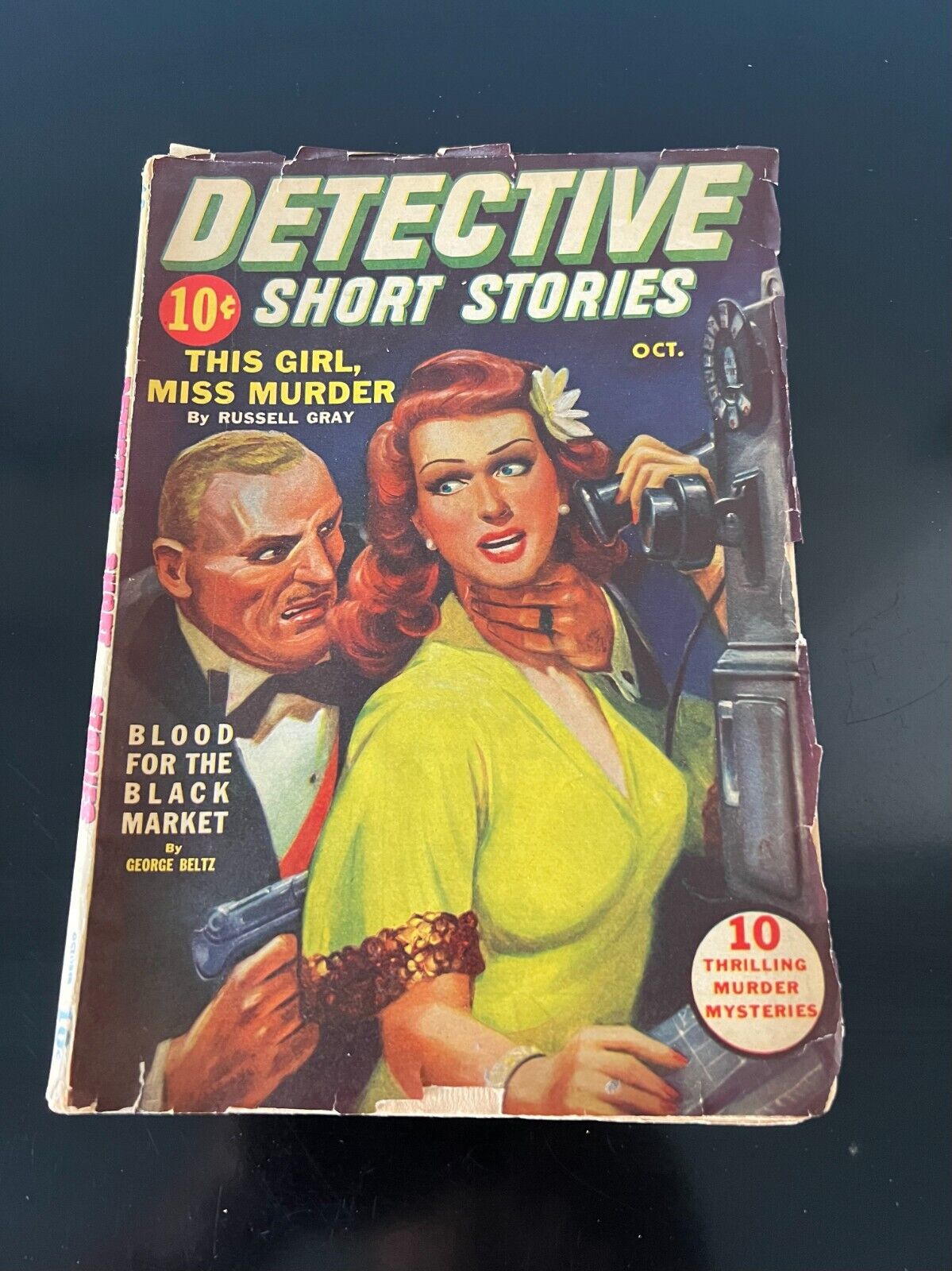 Detective Short Stories, Oct 1943 VG  Woman Assaulted at Gunpoint Cover