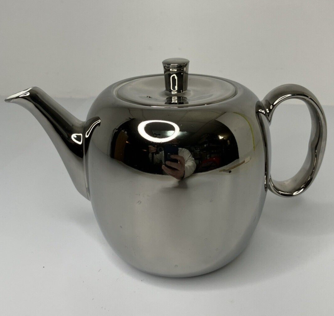 The Royal Worcester True Porcelain Tea Pot Chrome/Silver Luster Finish ~ England
