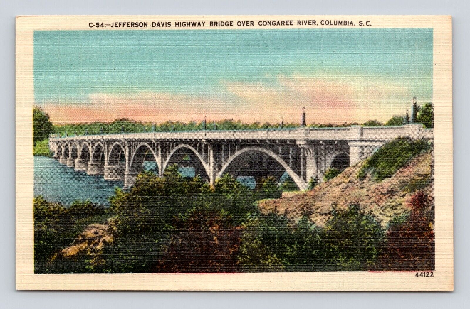 Old Postcard Jefferson Davis Bridge Congaree River Columbia SC #2