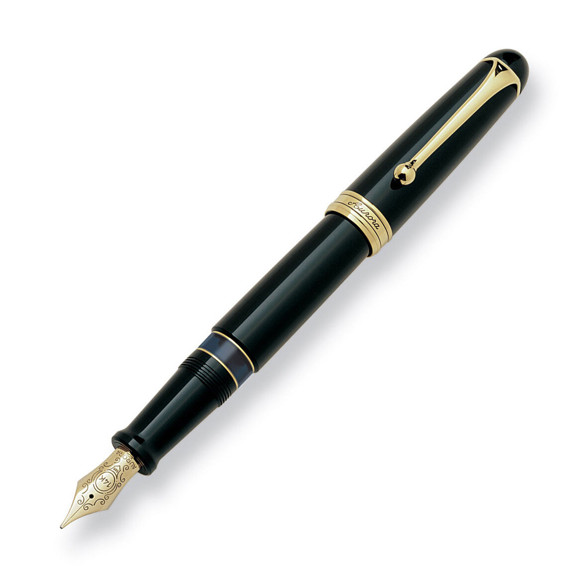 Aurora 88 Gold Plated Fountain Pen - Black Resin - Large Fine Point - New 800-F