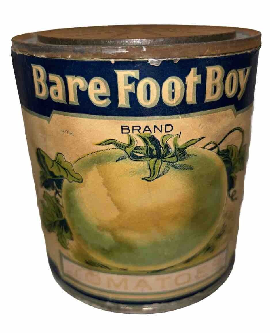ORIGINAL Antique Bare Foot Boy Tomato Tin Vegetable Can - 1920s