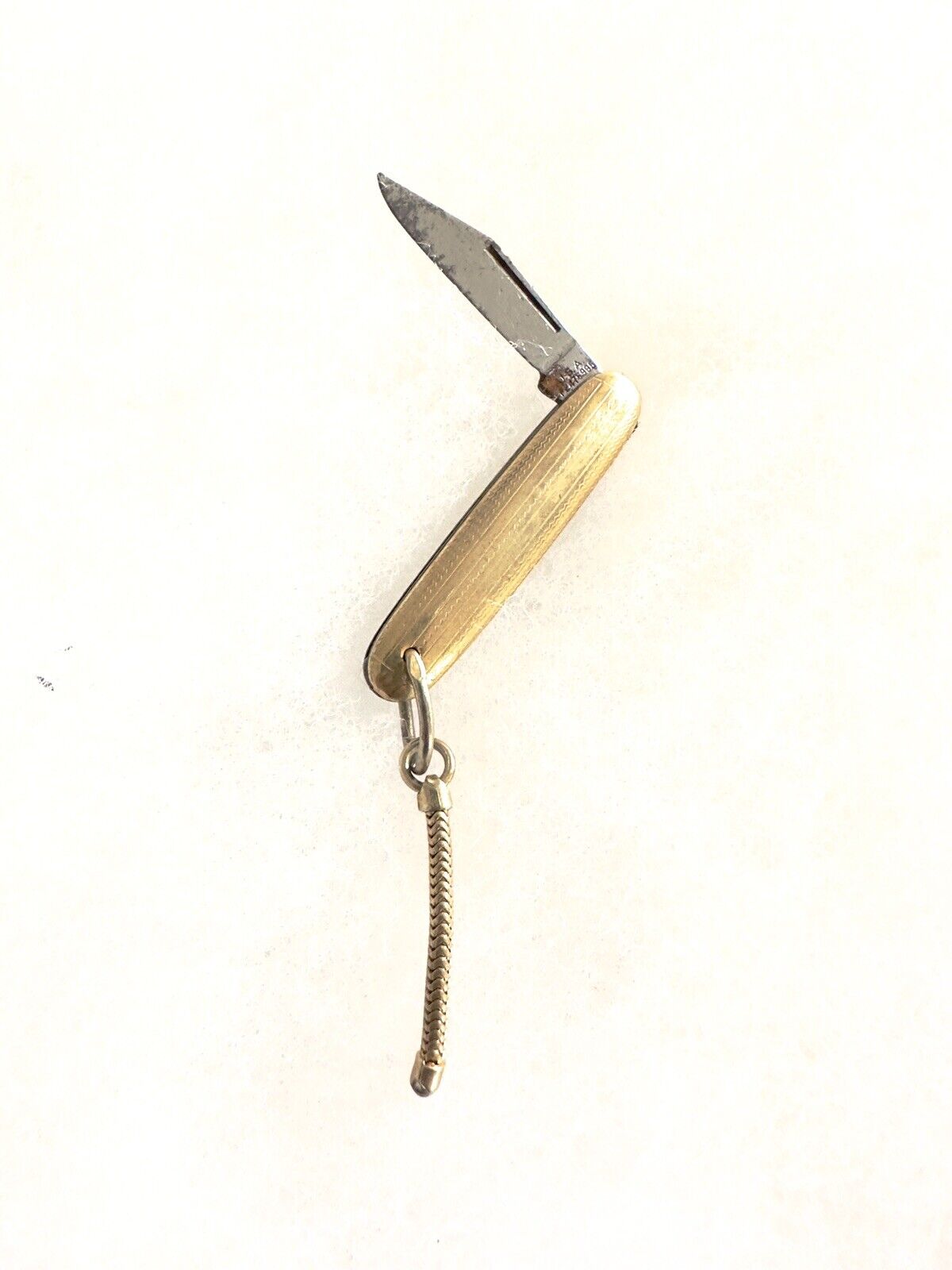 Vintage Pocket Knife With Chain Gold Silver Finish