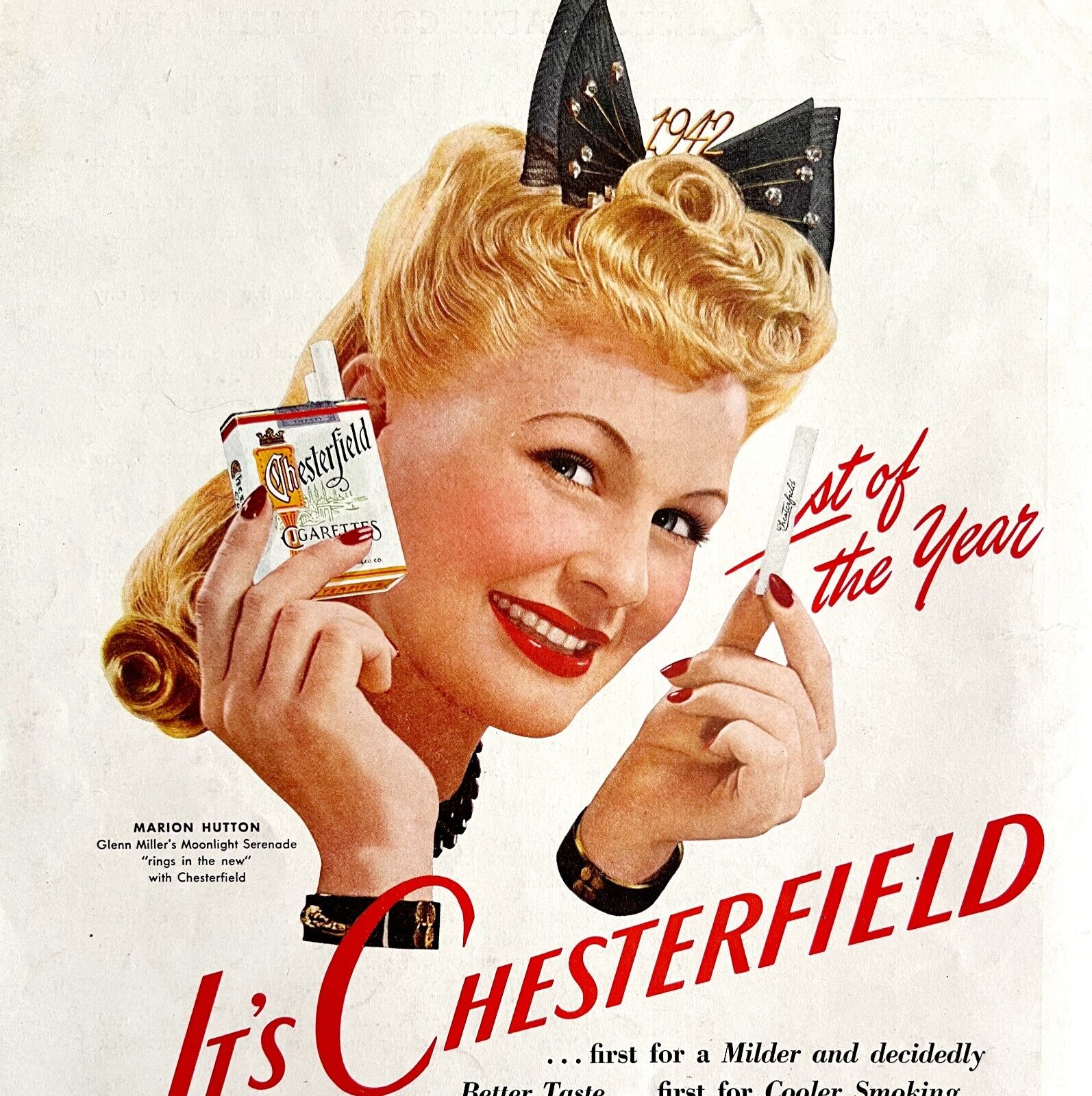 Chesterfield Cigarettes Marion Hutton WW2 Era 1942 Advertisement Tobacco DWKK12