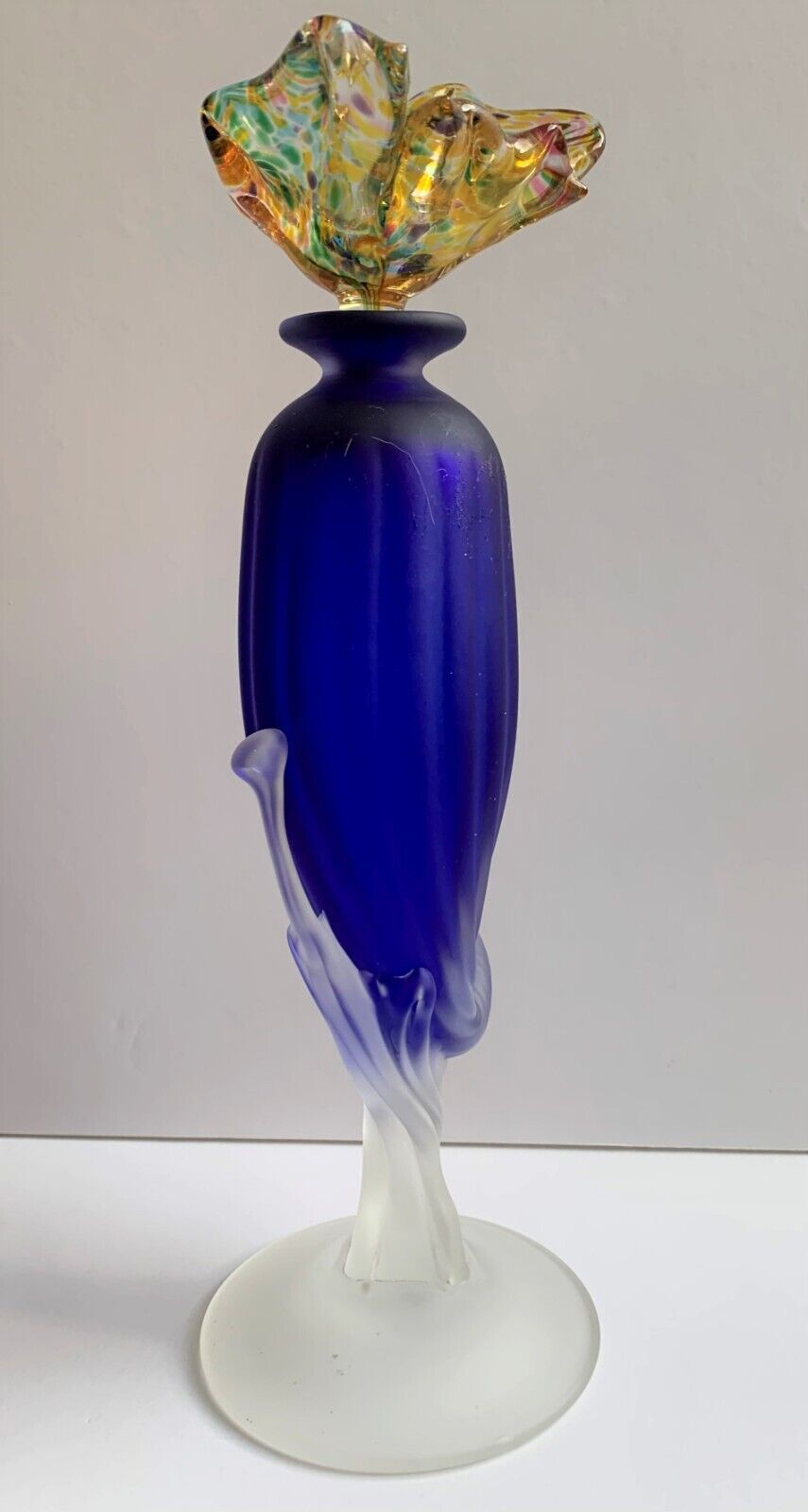 Vintage Fantastic Blue Art Glass Seashell Perfume Bottle