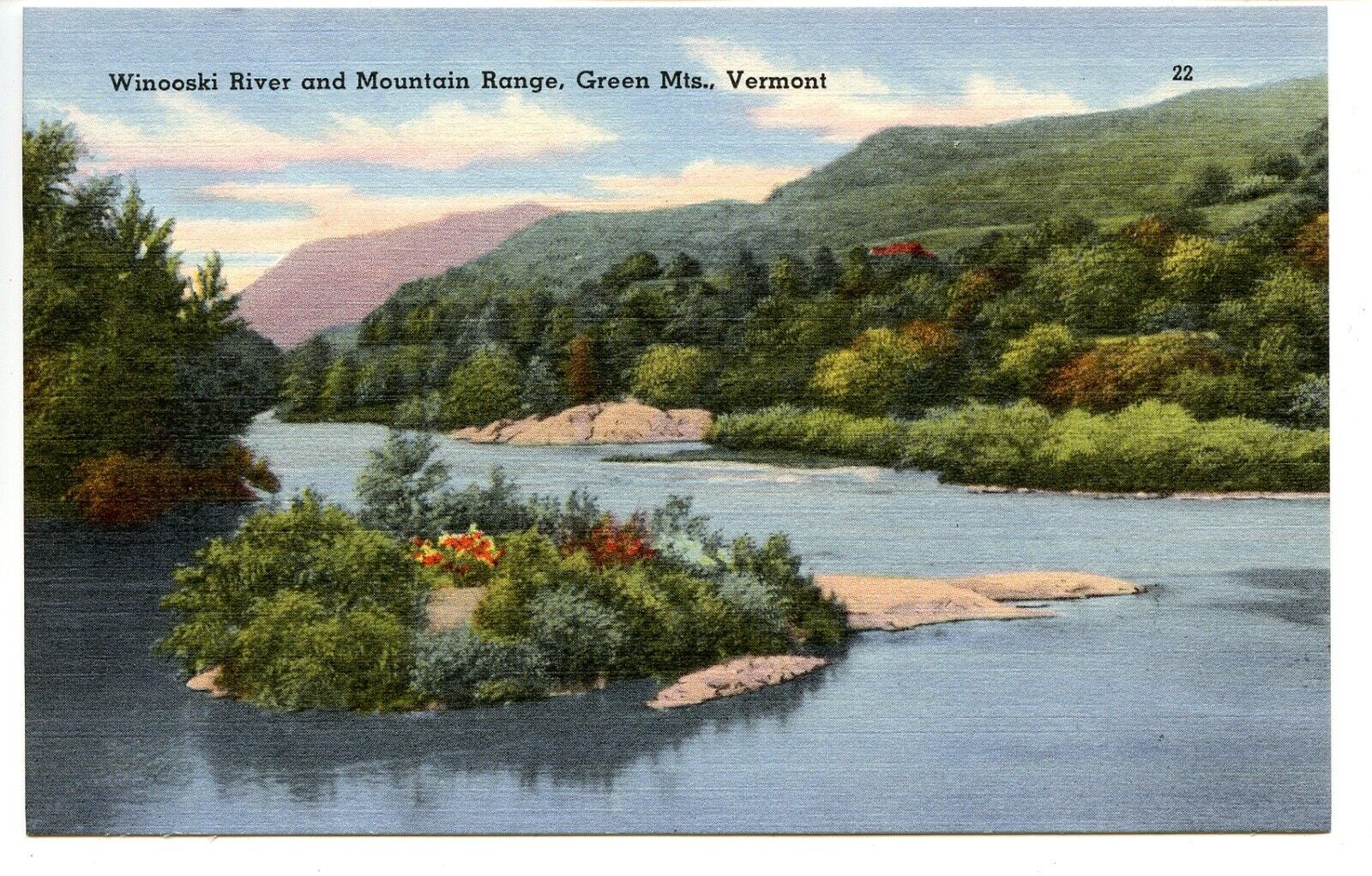 Winooski River and Mountain Range Green Mountains Vermont VT Vintage Postcard