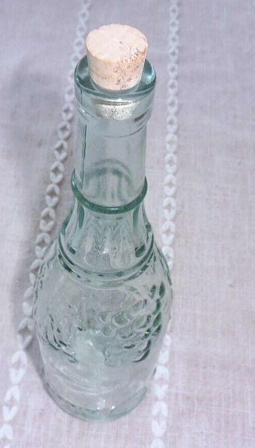 Clear Glass Wine Bottle With Grape Vine Decor And Cork