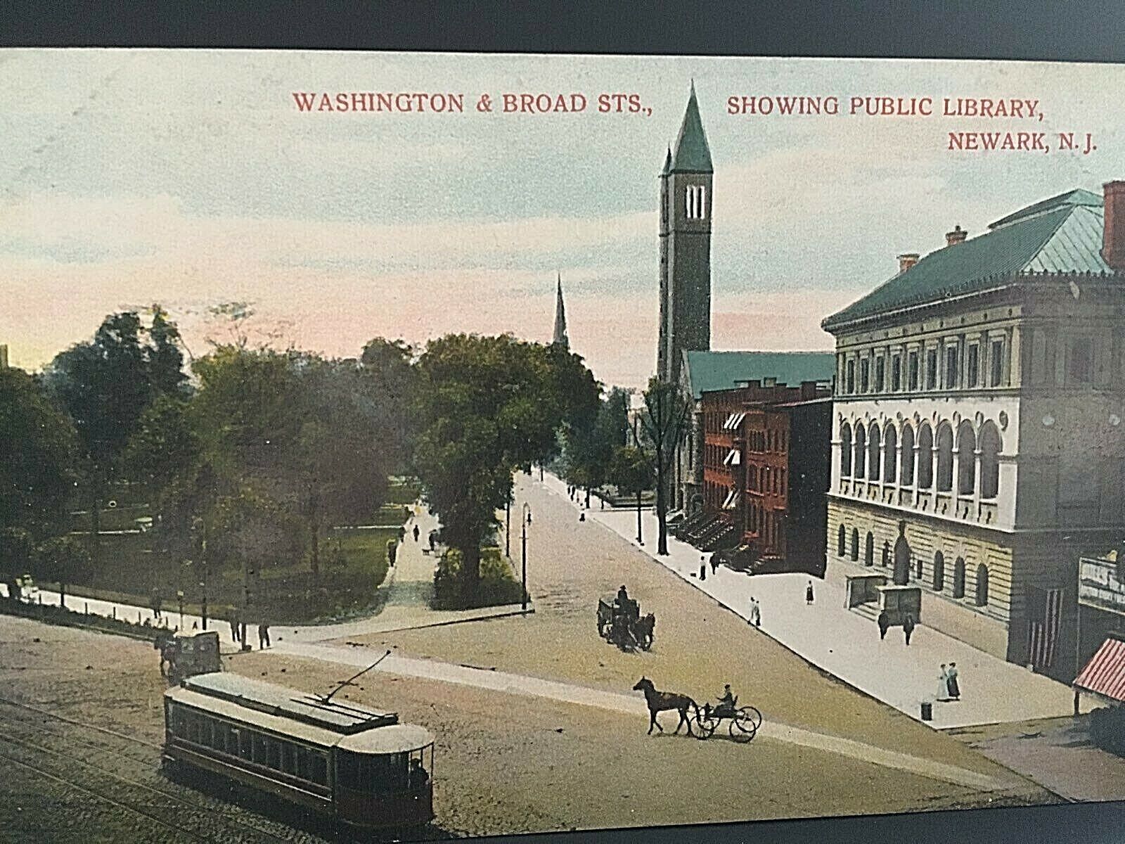 Postcard  Hand Tinted View of Washington & Broad Streets in Newark, NJ.    U6