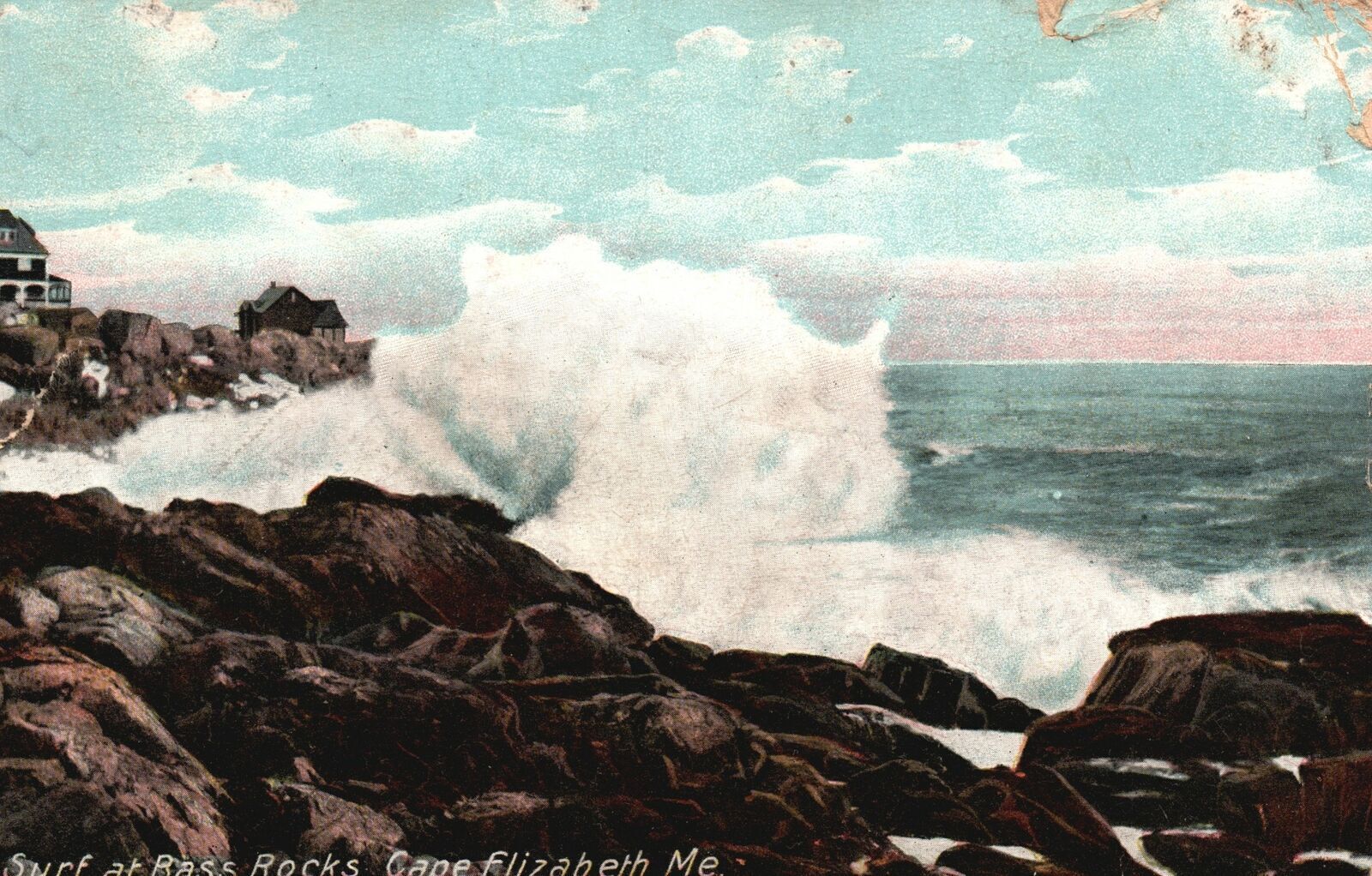 Vintage Postcard 1910\'s Surf At Bass Rocks Cane Elizabeth Maine ME