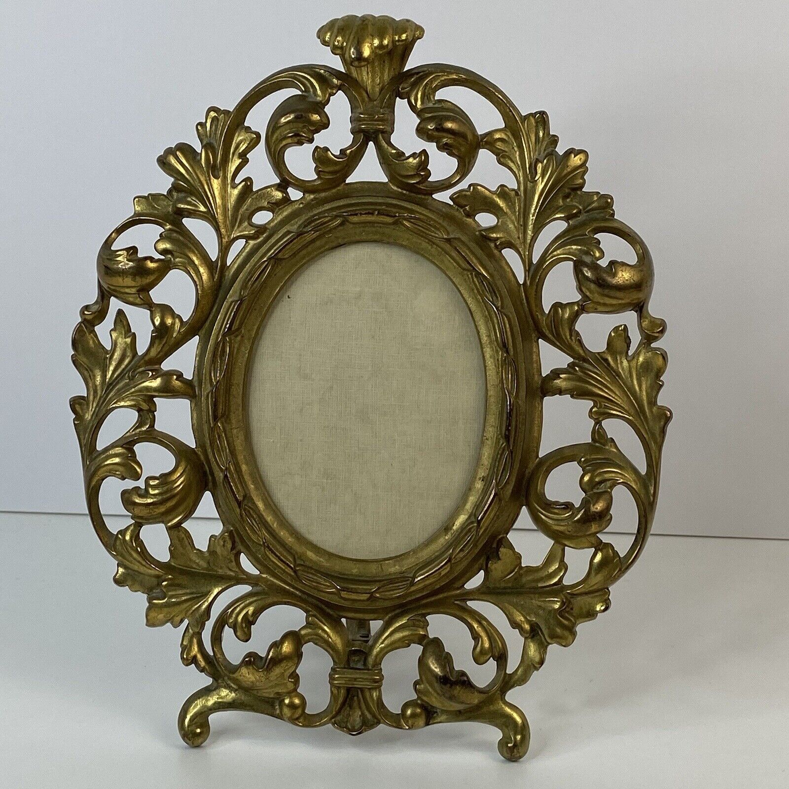 Vintage Rococo Cast Metal Picture Frame Brass Gold Tone with Easel Stand 8.5x11”