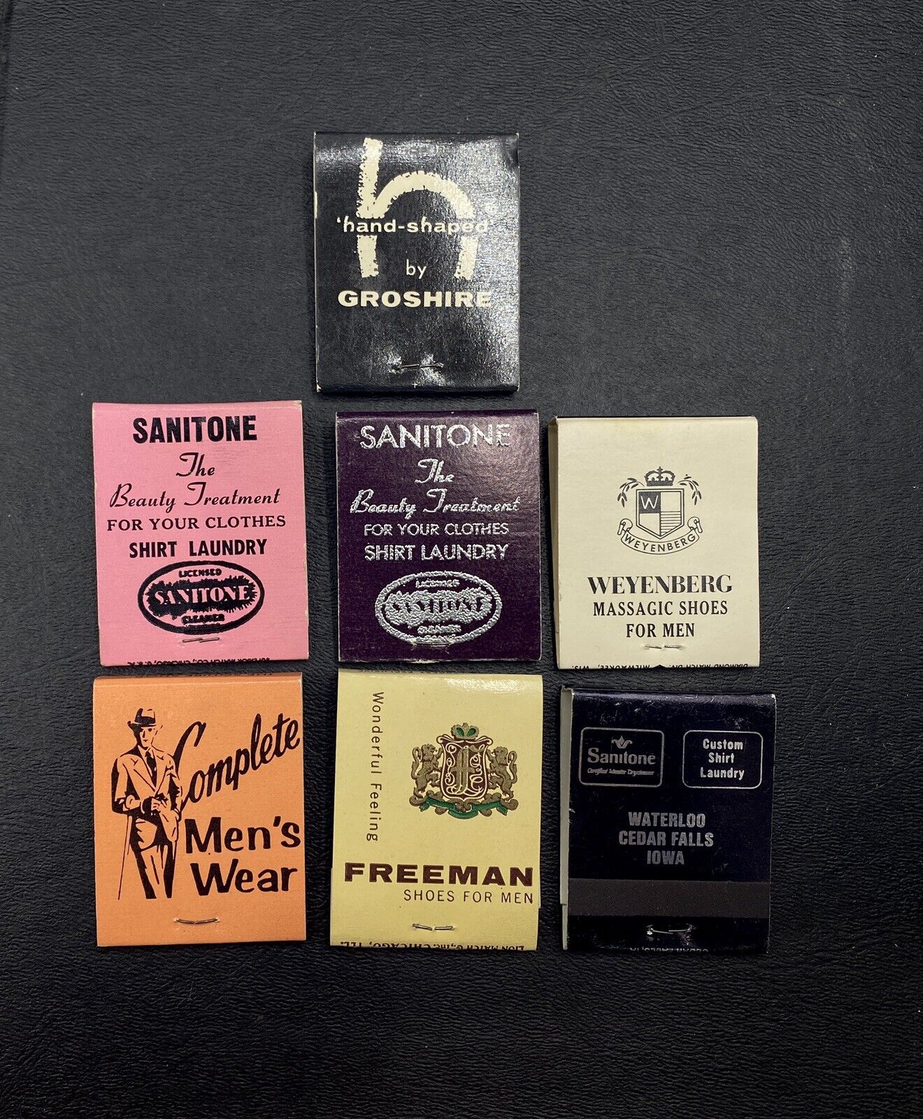 Lot of 7 Iowa Full  Vintage Matchbook Mens Clothing-Cleaners-Shoes Advertising