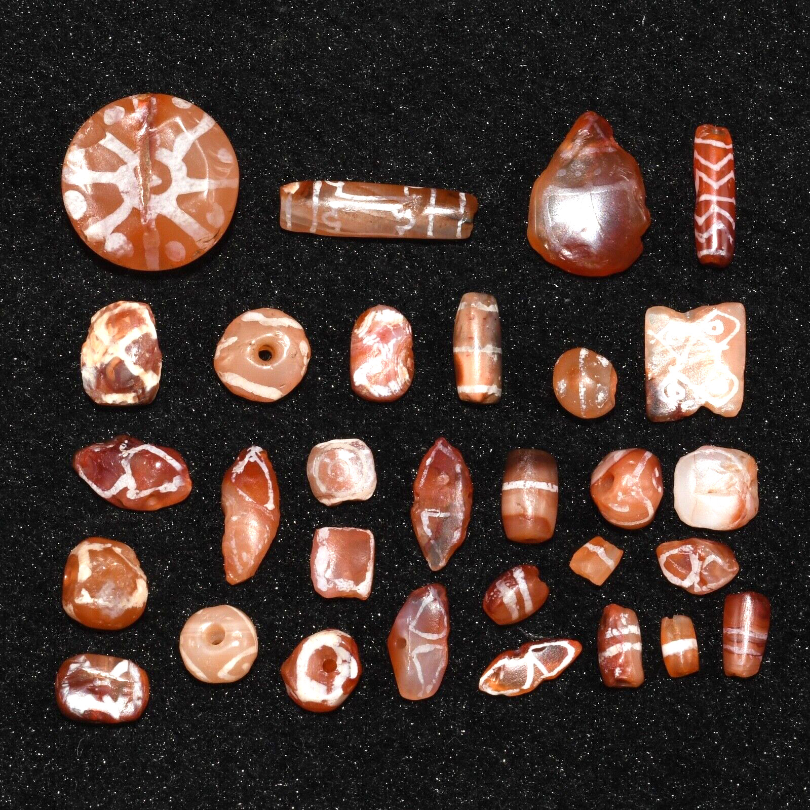 30 Genuine Ancient Near Eastern Etched Carnelian Beads over 1000 Years Old