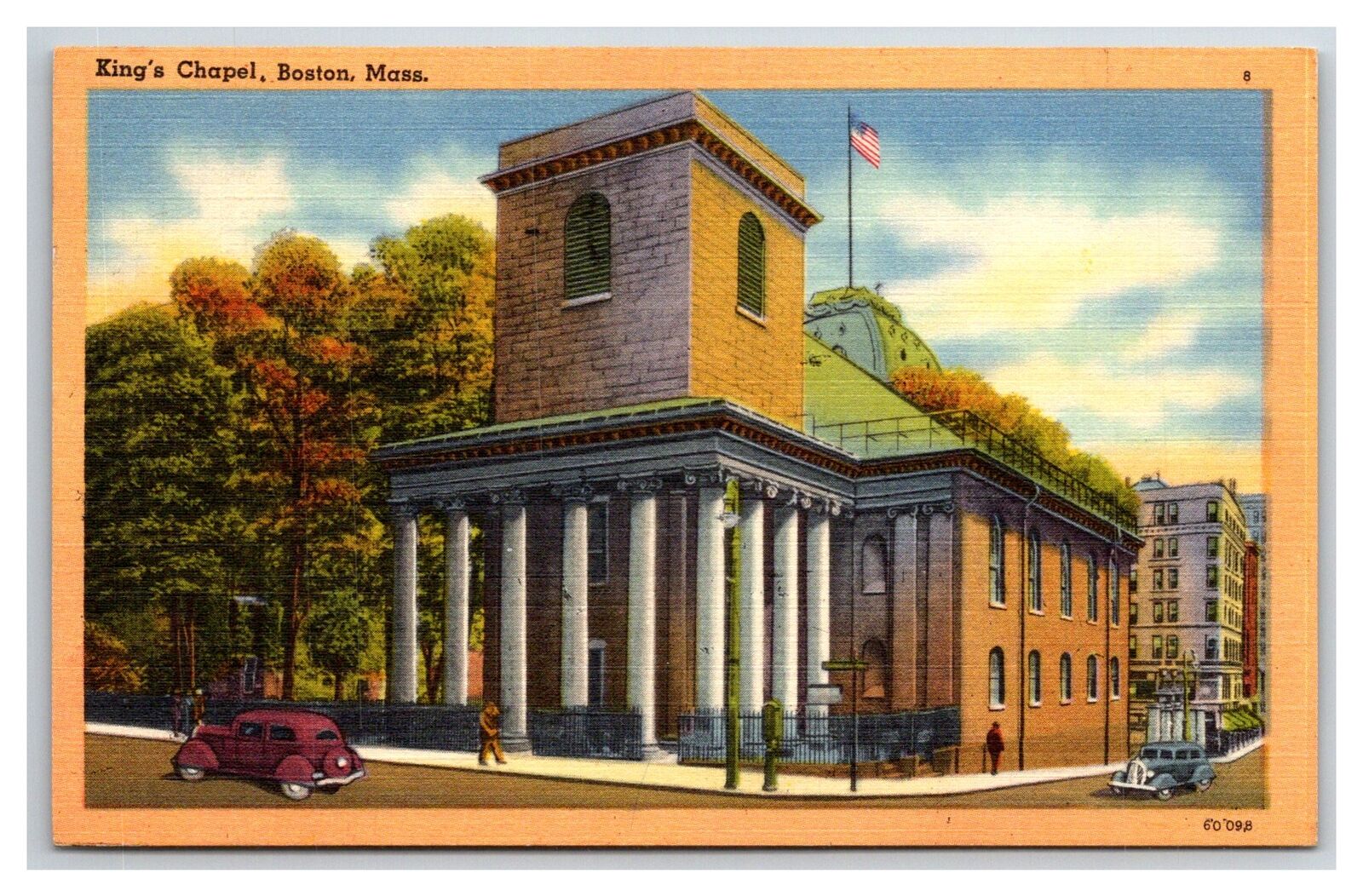Boston MA-Massachusetts, Kings Chapel, Automobiles Vintage Postcard