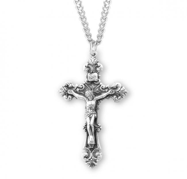Filigree Scroll Relief Design Crucifix 1.7in x 1.0in Features 24in Long chain
