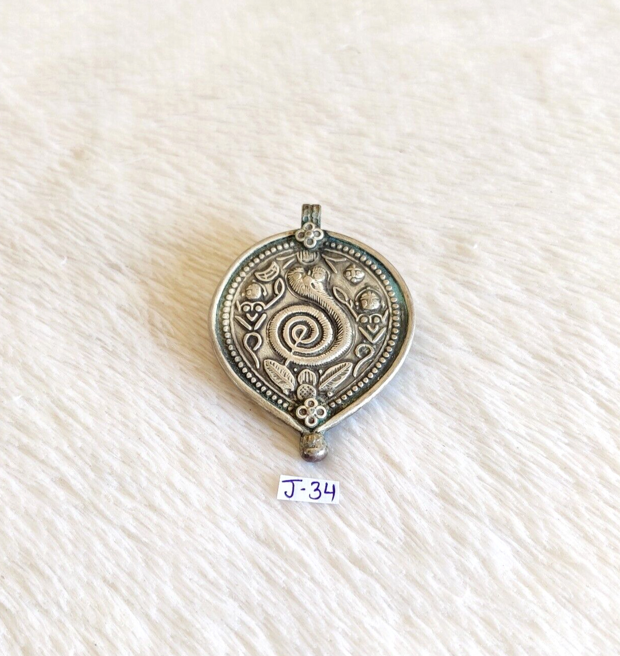 Vintage Hand Stamped Tribal Sun Moon & Snake Silver Amulet Pendant 22 Grams J34