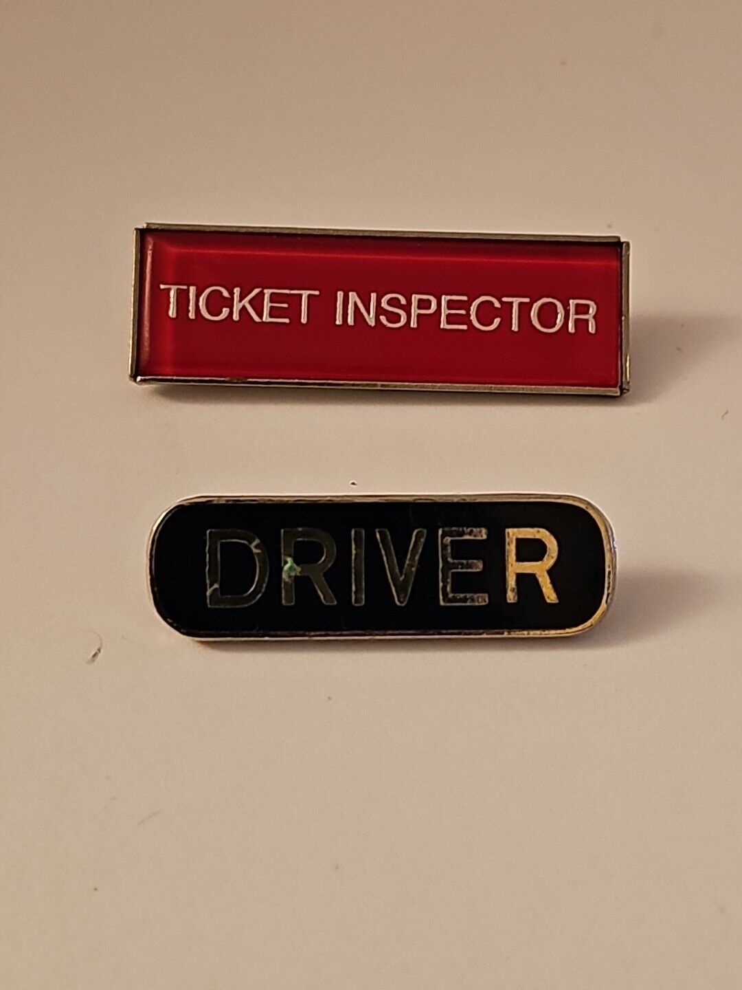  BRITISH RAIL BADGES x 2~DRIVER (BLACK) & TICKET INSPECTOR (RED)~METAL