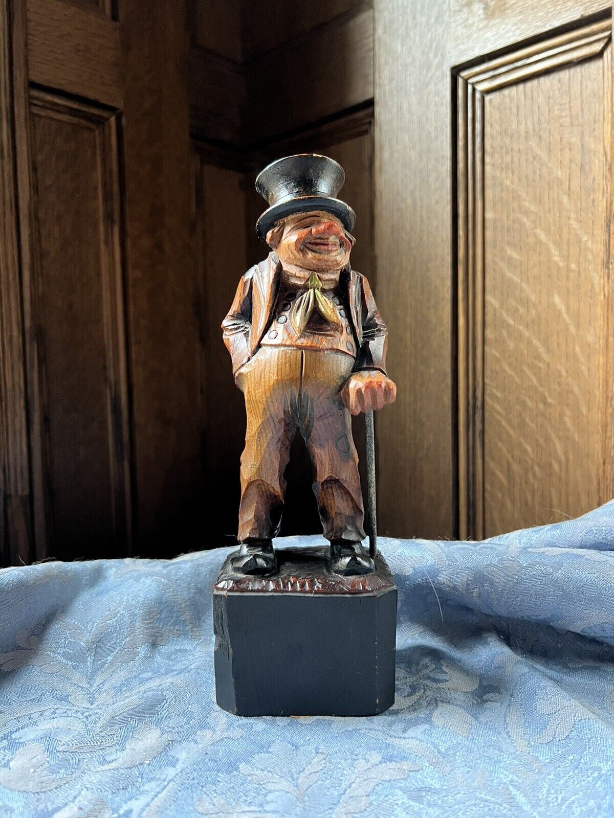 Antique ANRI Italian Alps Wood Carving of a Man in Top Hat