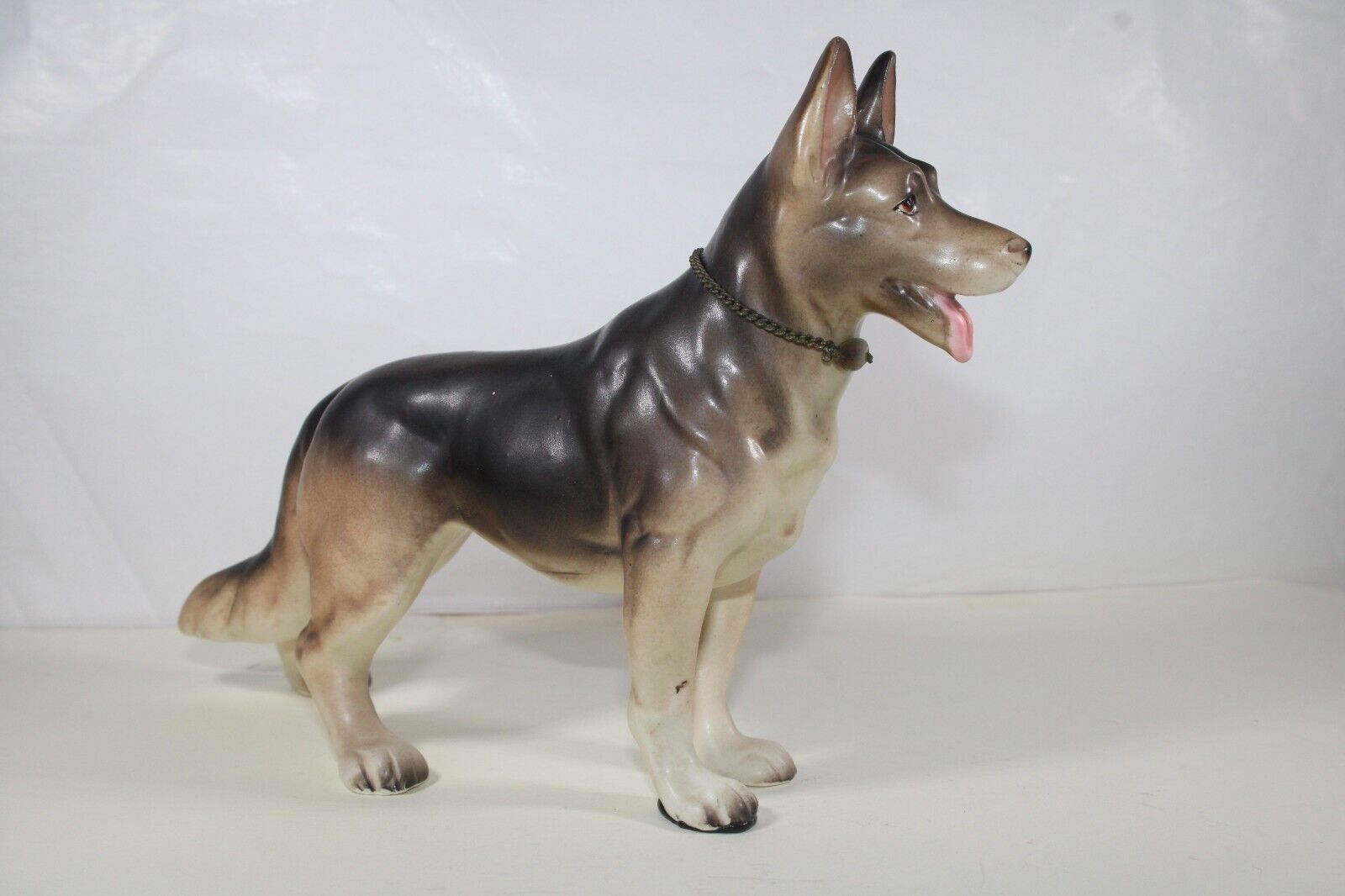 Vintage German Shepherd Dog Figurine Porcelain Ceramic Japan Chain Collar