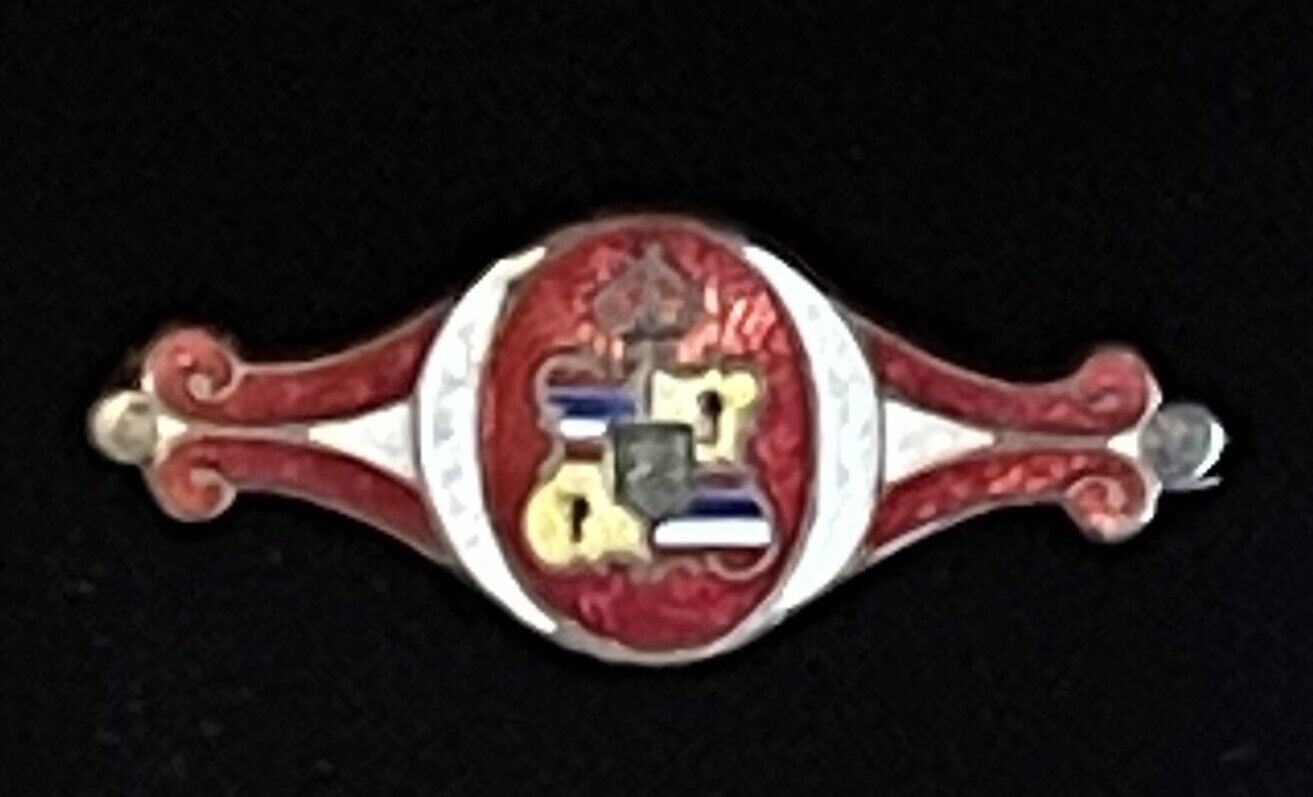 Antique Vintage Hawaii Royal Crest Sterling Silver Enamel Monarchy Pin Hawaiian