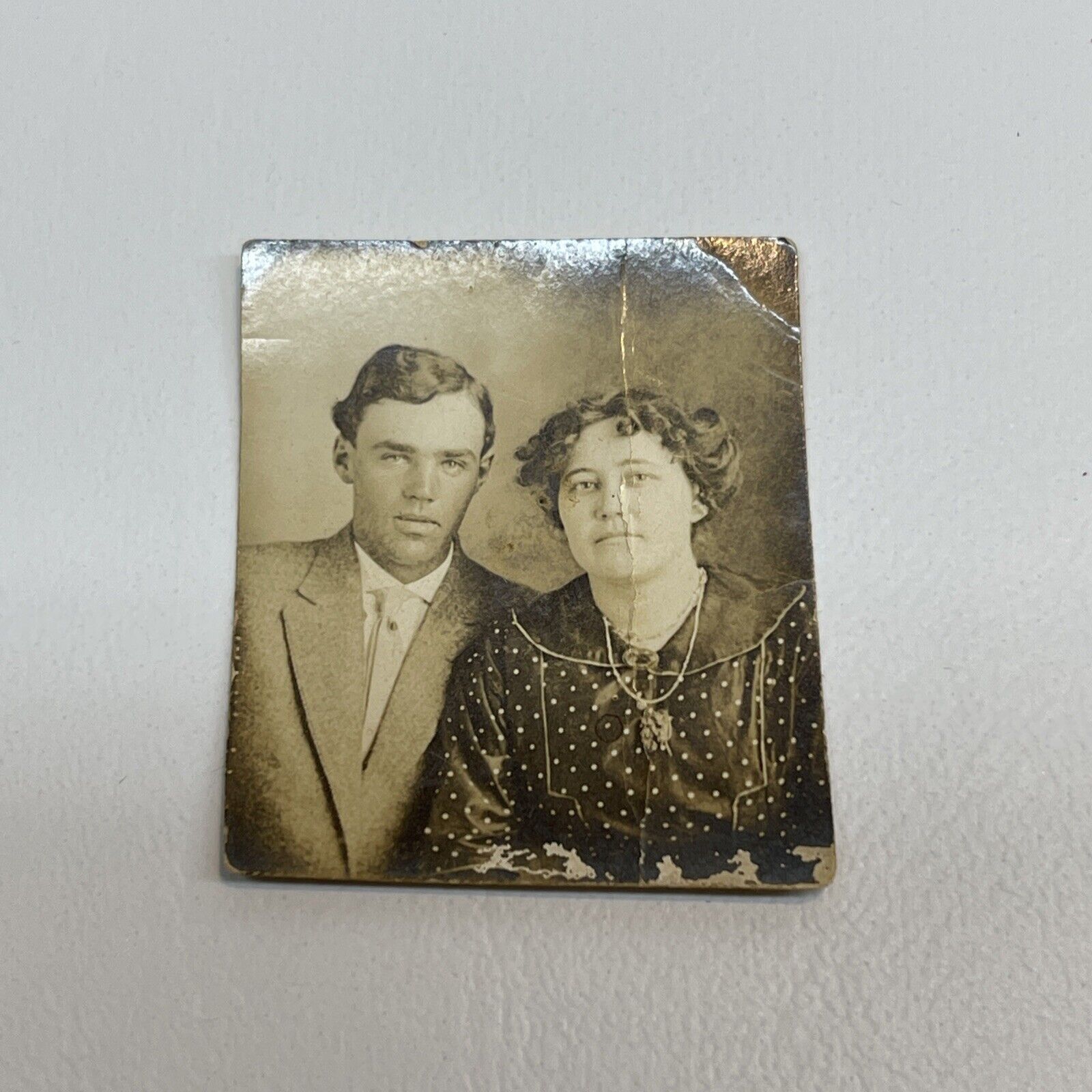 Vintage Photo Booth Penny Arcade Photo Fashionable Handsome Couple Jewelry  READ