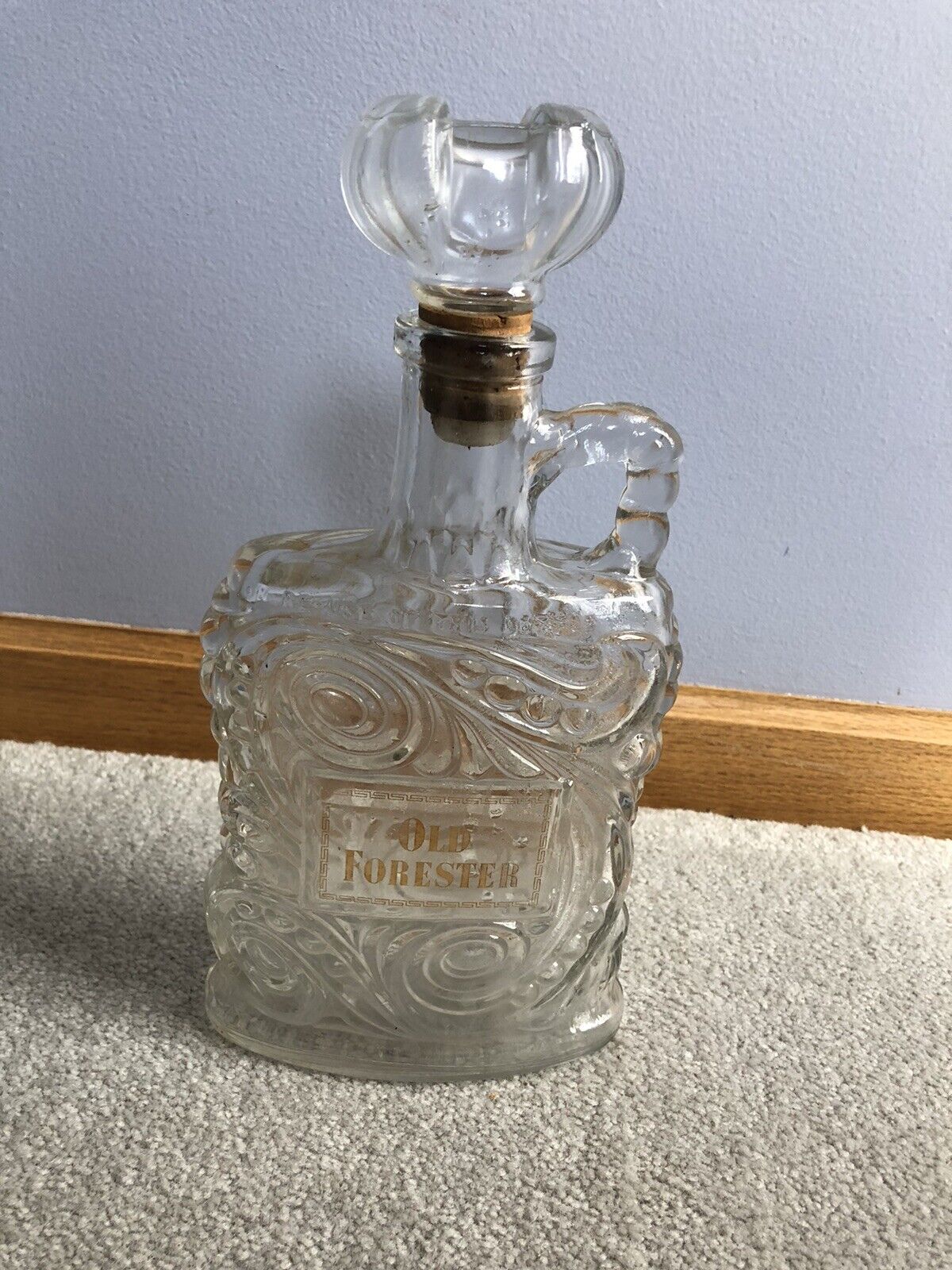 Vintage Old Forester Empty Glass Decanter Bottle With Stopper 