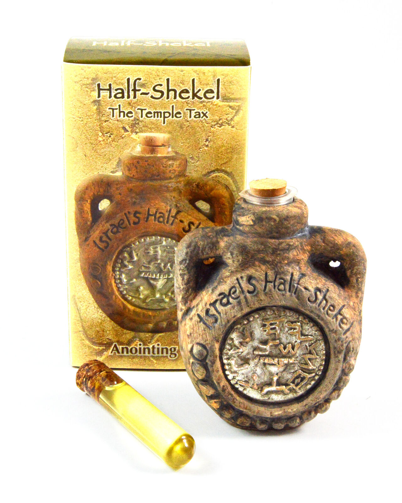 Anointing Oil Blessing oil flask from Israel Holy Land Half Shekel replica