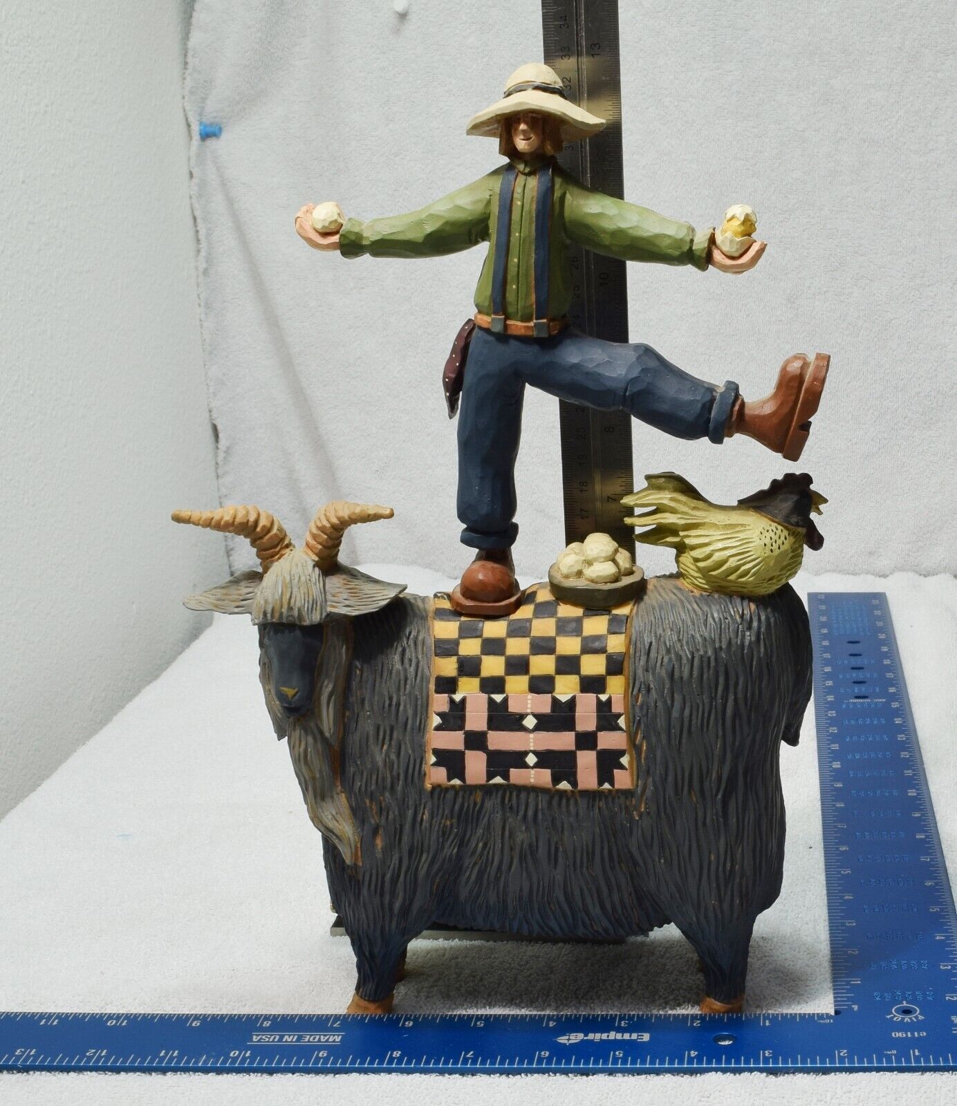 VTG 1996 Williraye Studio Folk Art Farmer on Goat Hen & Eggs WW3032 w/BOX