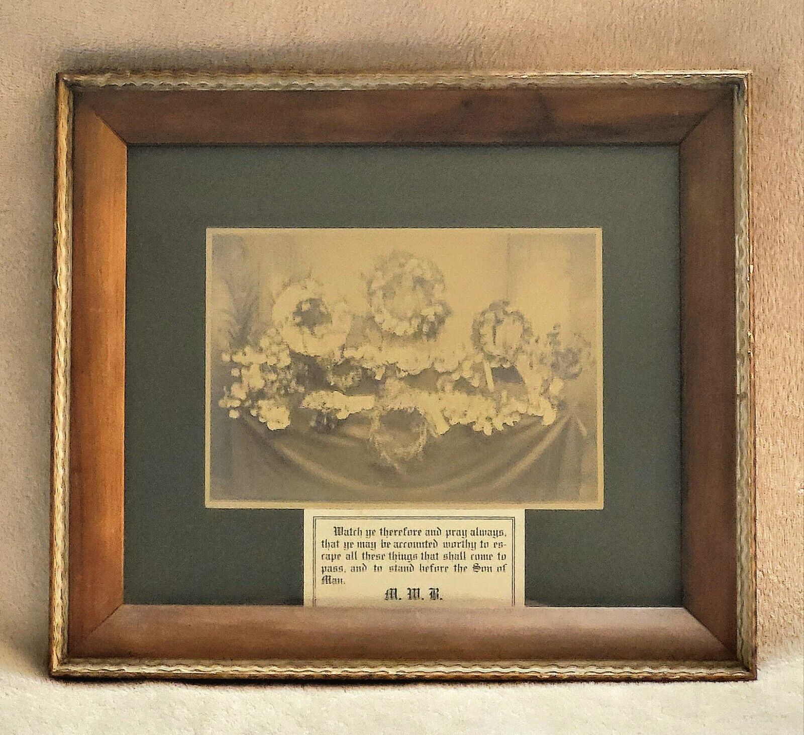 Large Victorian Mourning Framed Cabinet Card Photo Death Funeral Casket Flowers