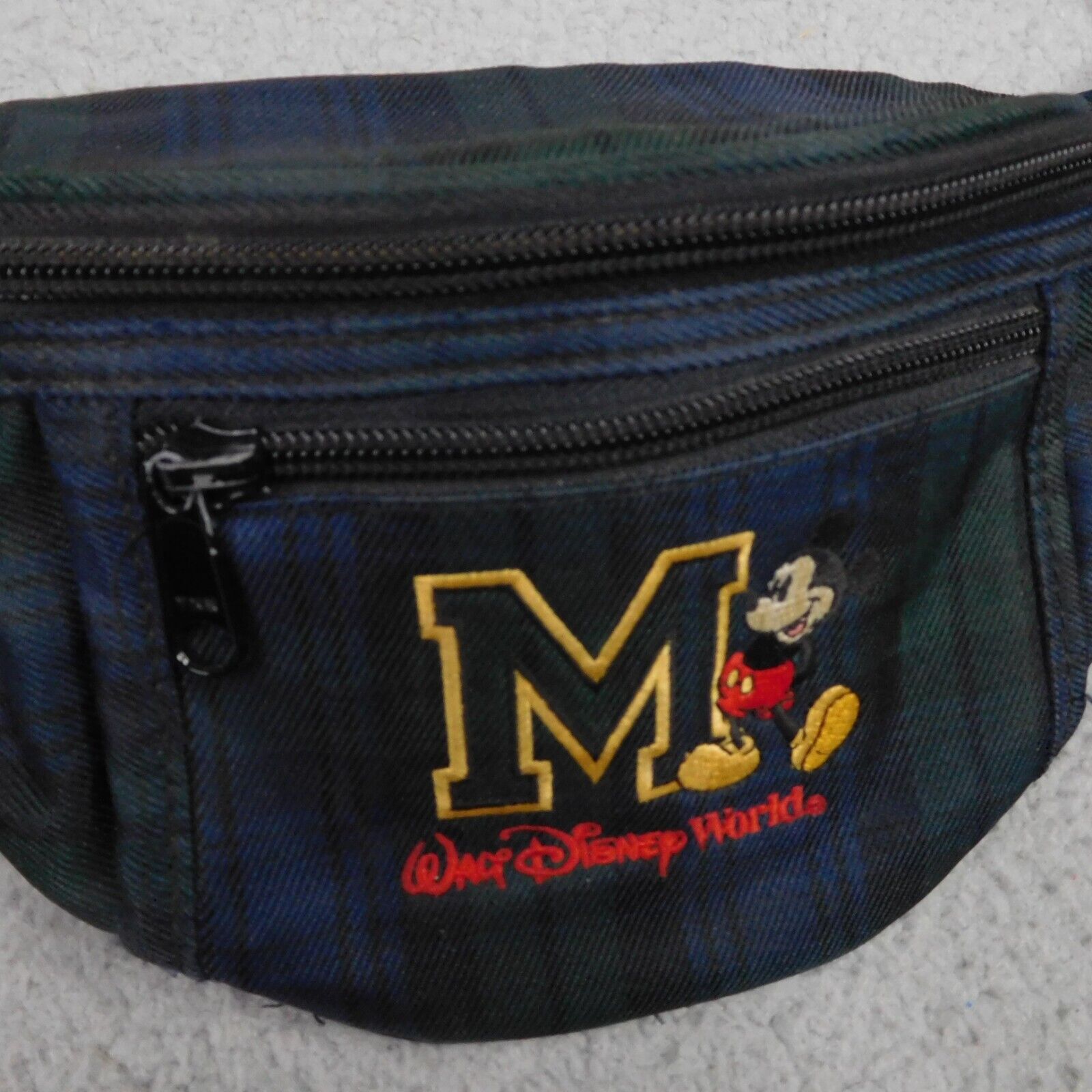 Vintage Walt Disney World Mickey Mouse Fanny Pack Black Watch Tartain Plaid 90s