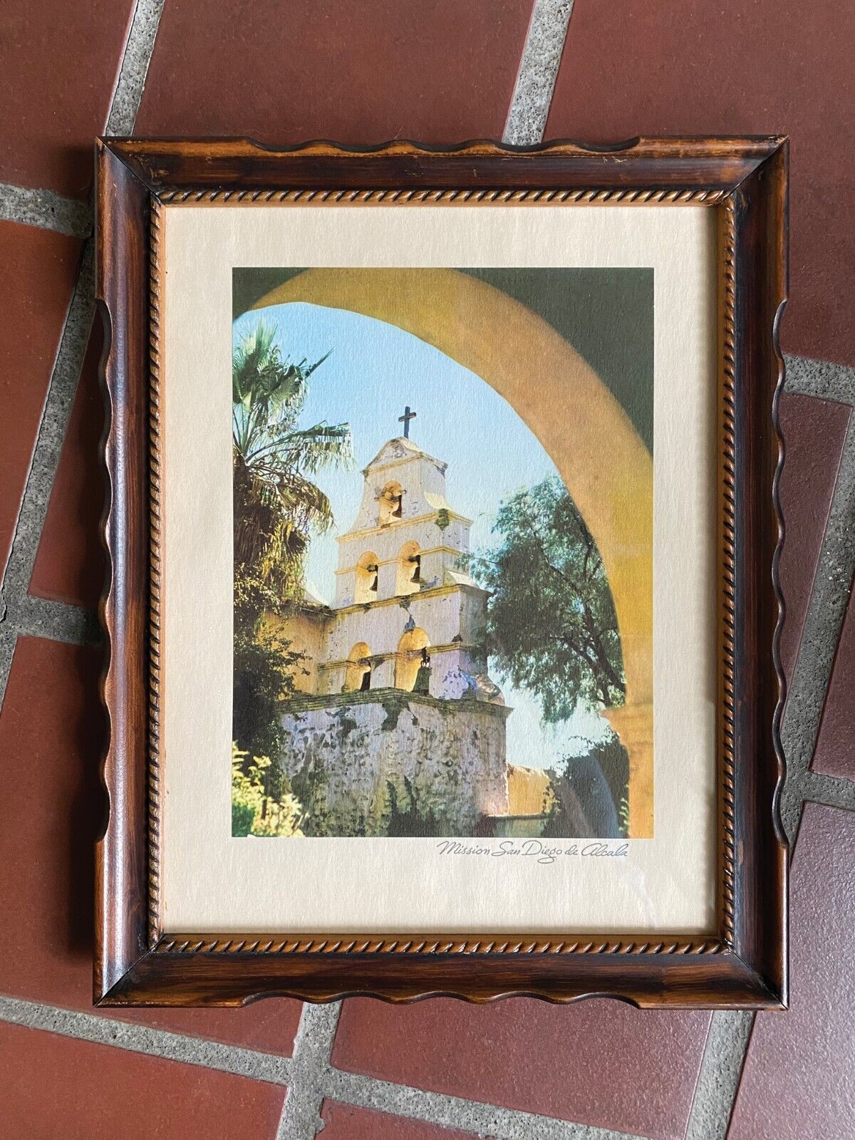 Vintage Rustic Wood Framed Print Mission San Diego de Alcala, California