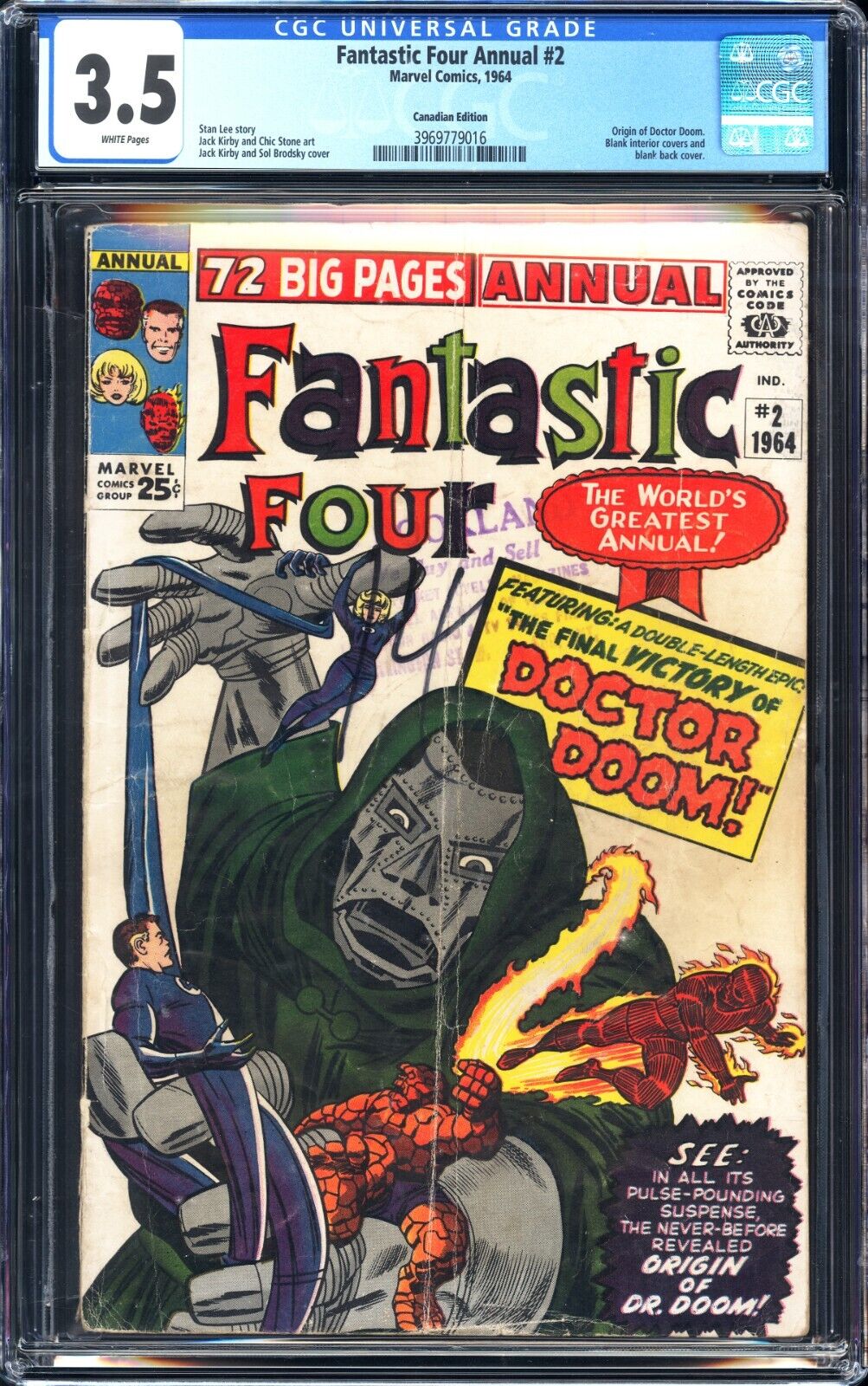 Marvel Fantastic Four Annual #2 CGC 3.5 White Pages 1964 - Canadian Variant
