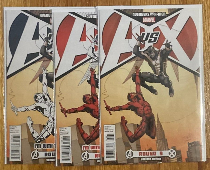 lot of 3 Marvel Comics Avengers vs X-Men #9 variant covers