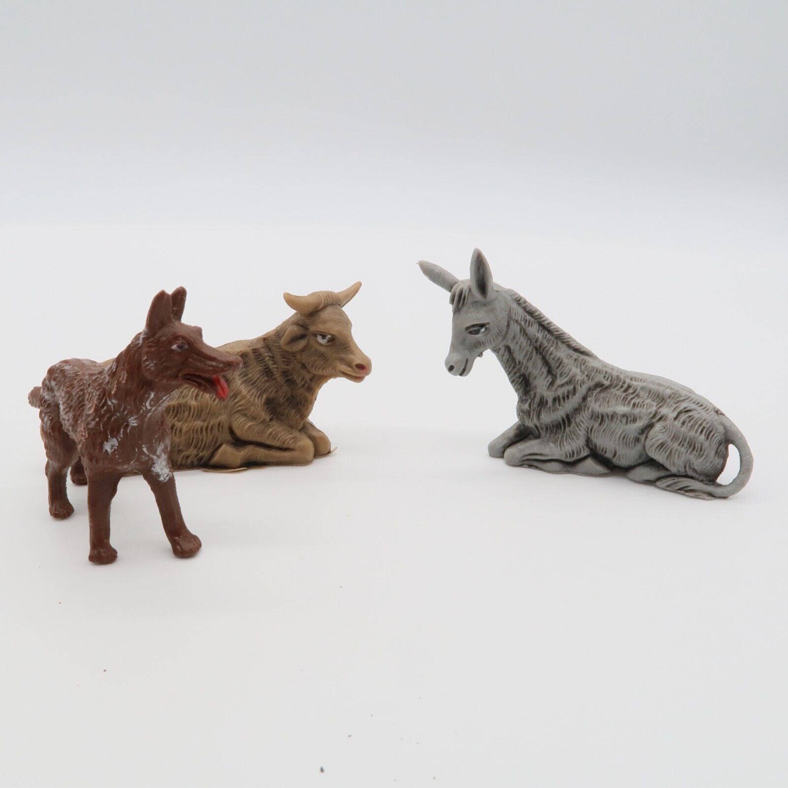 Vintage Nativity Animal Figures Handpainted Dog Donkey Cow Replacement Figures