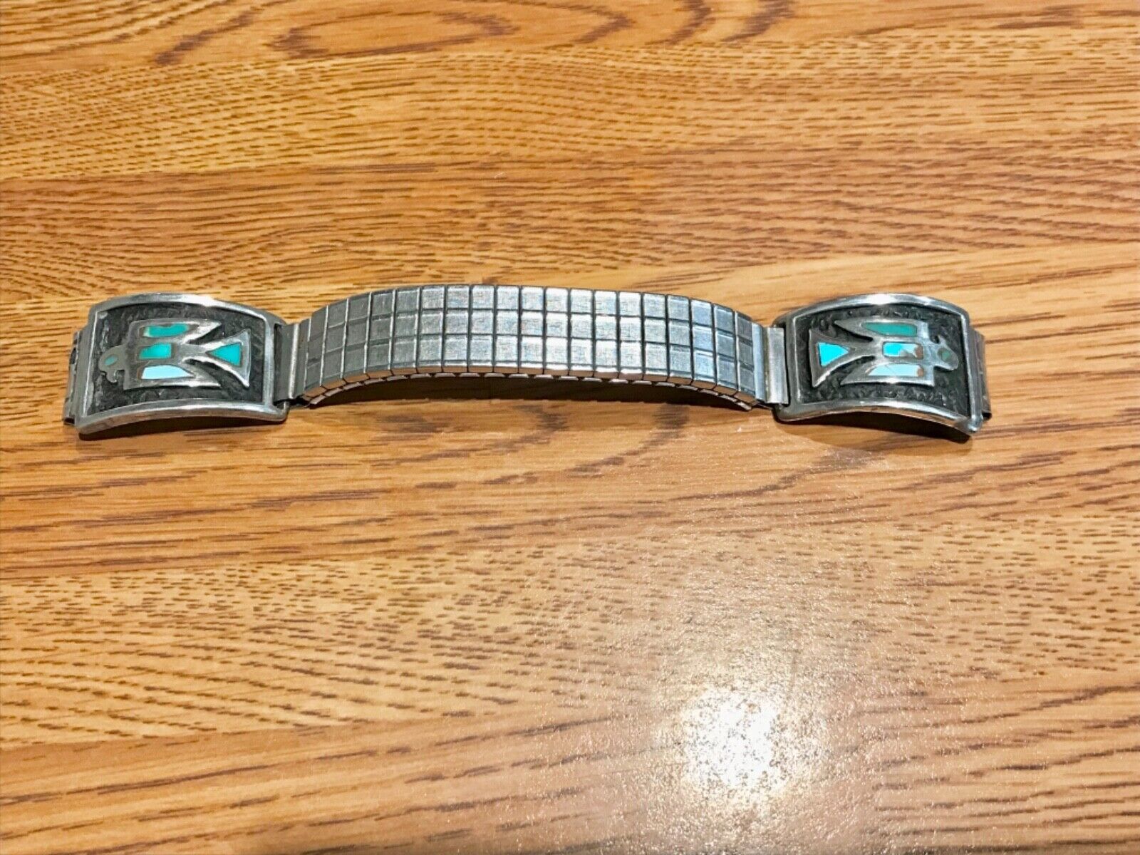 ☀️ ZUNI Native American Thunderbird Turquoise Sterling Silver Tips Watch Band