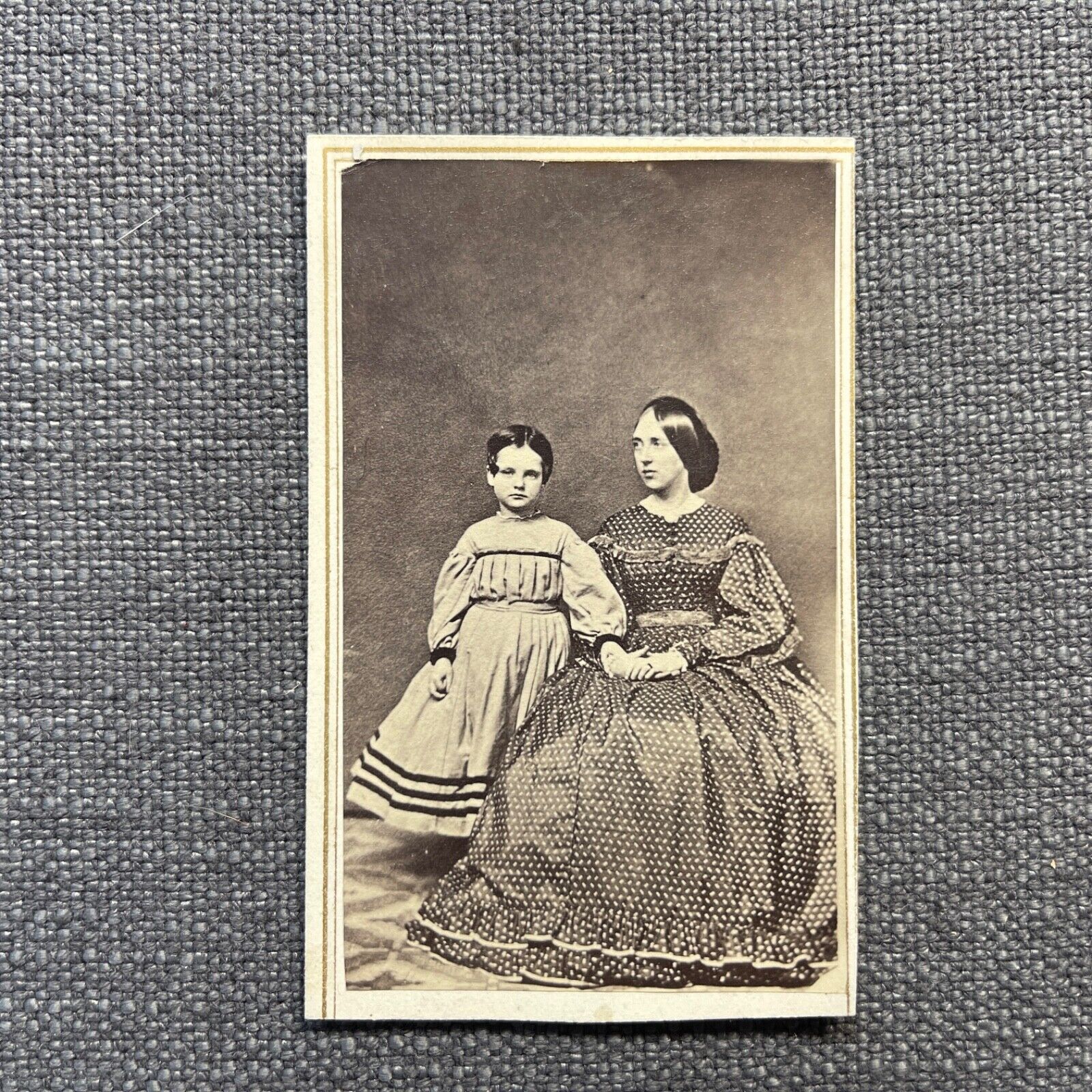 CDV Photo Antique Carte De Visite Mother and Little Girl Hoop Skirt Minnesota