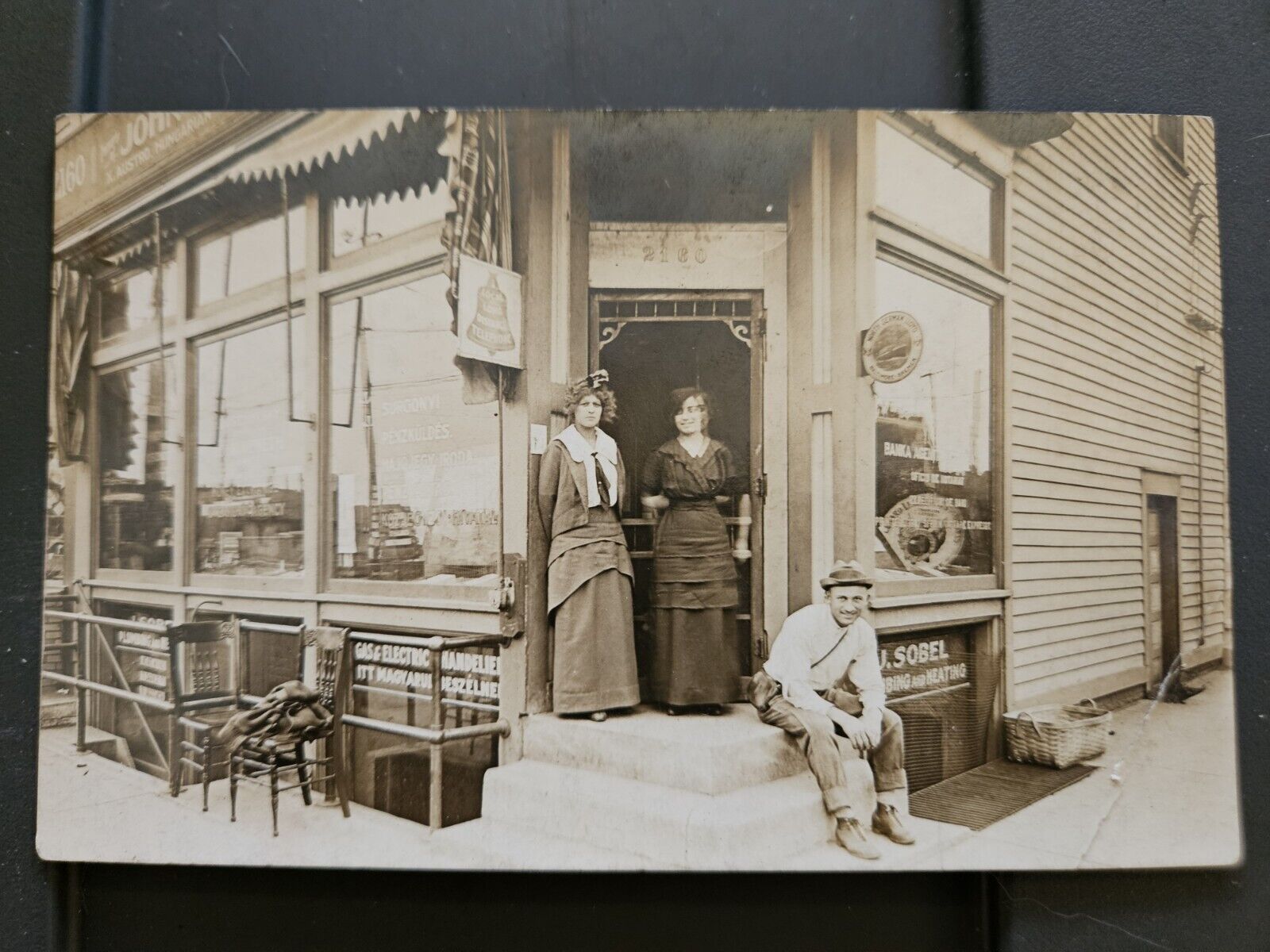 Antique Real Photo Postcard Edwardian Women  Outside Of Store Unused.  