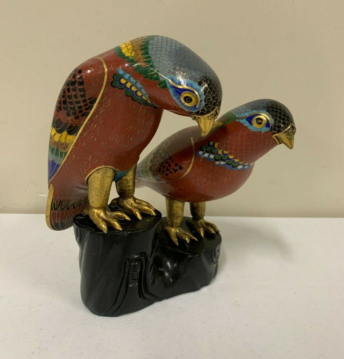 A Pair of Chinese Cloisonne Enamel Birds On A Stand