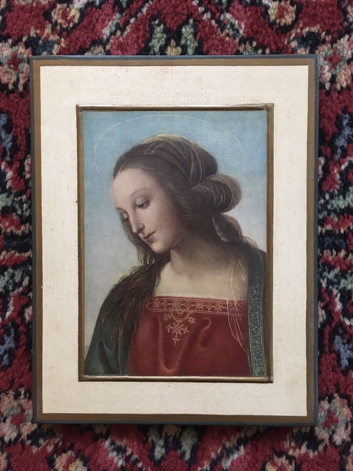 Vintage Italian Florentine Virgin Mary 1940’s Art 1970’s Plaque Excellent 