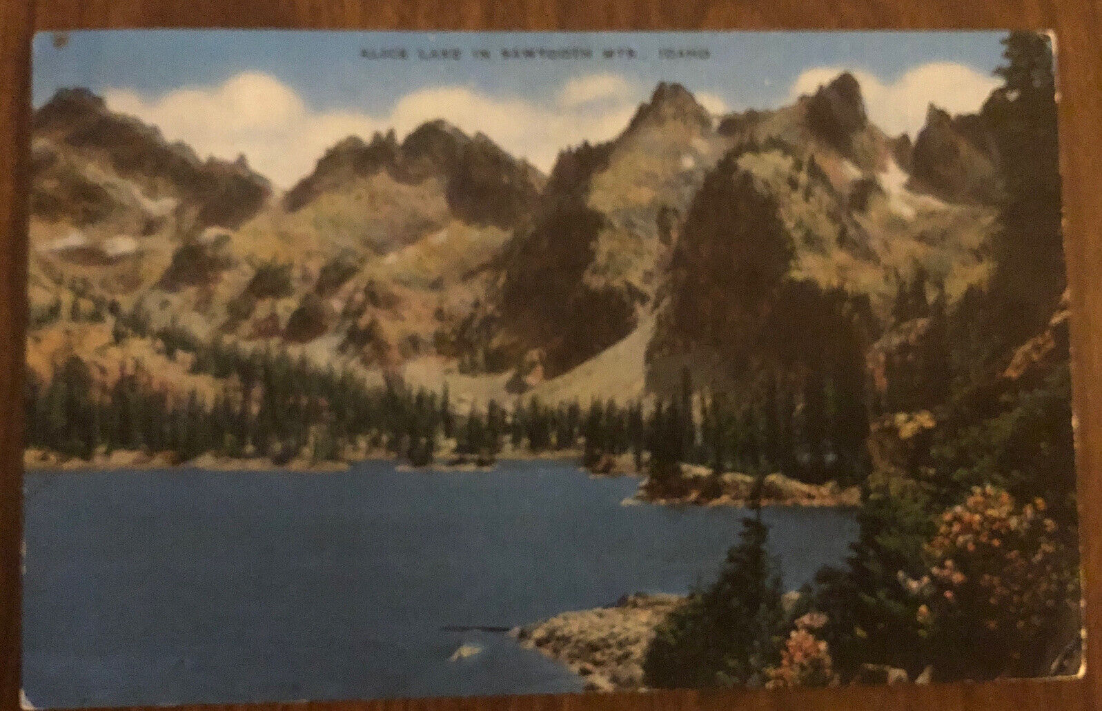 Vintage Linen Postcard, Alice Lake in Sawtooth Mts. Idaho, E.C. Kropp