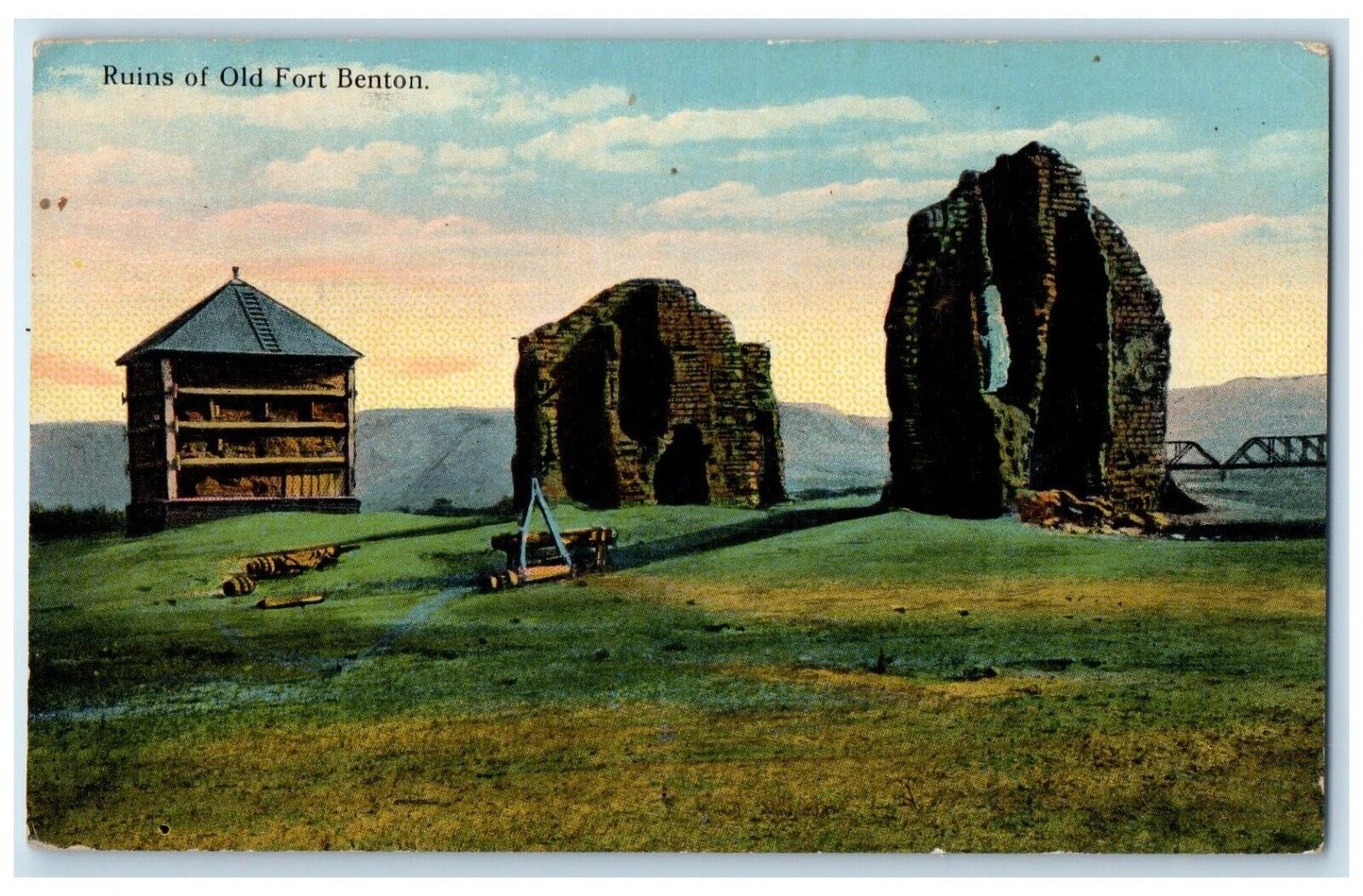 1921 Ruins Old Fort Benton Exterior Dutton Montana MT Vintage Antique Postcard