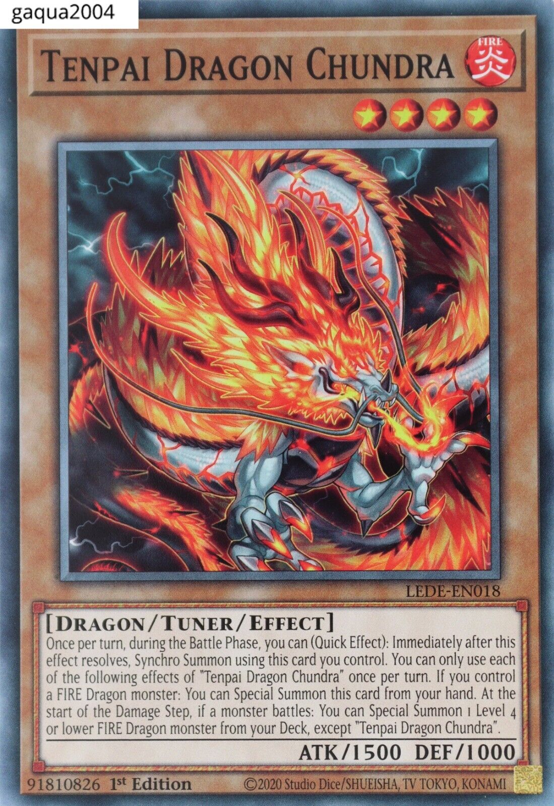 YuGiOh Tenpai Dragon Chundra LEDE-EN018 Common 1st Edition