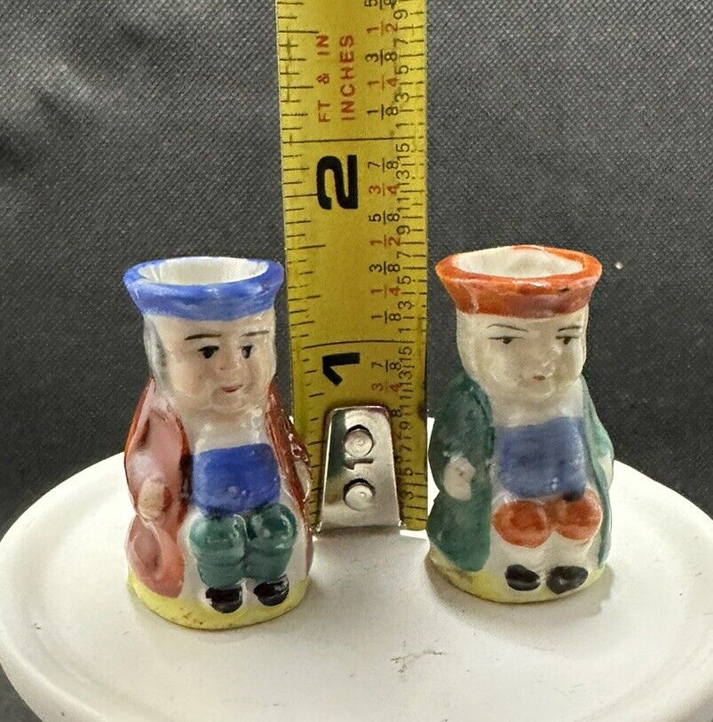 Vintage Pair of Porcelain Mini Toby Style Mugs Colonial Men Japan 1.5” Tall