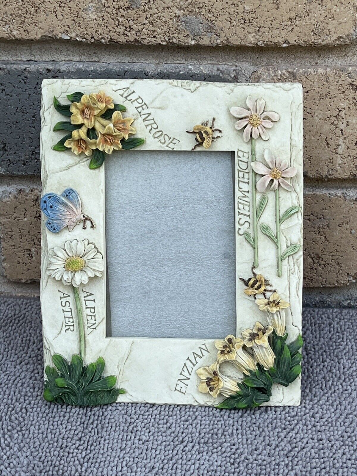 Vintage Art Deco Picture Frame Ivory Floral Butterfly Letters Squared F47
