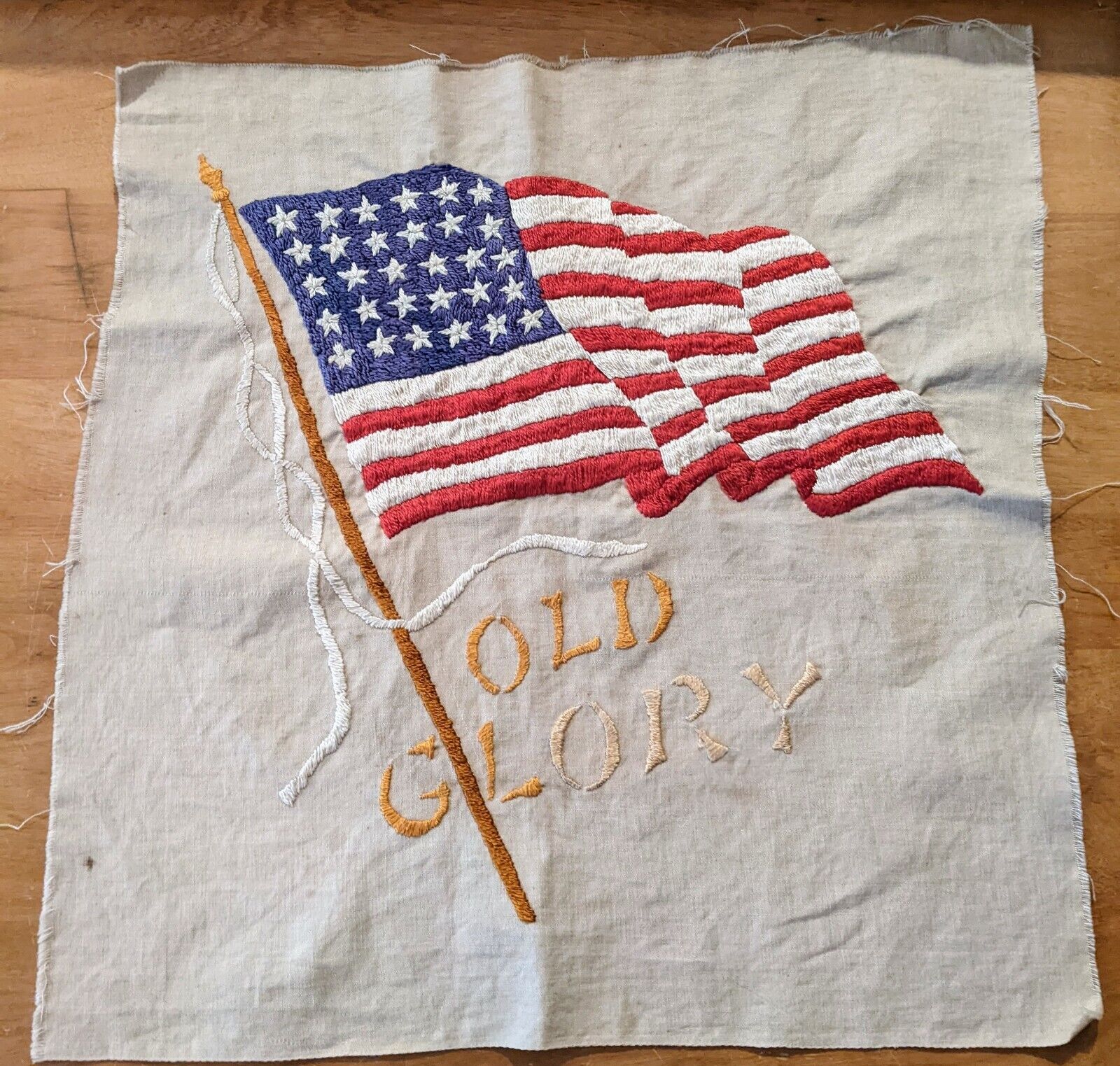 Vintage Early 19 thC 30 Star Hand Embroidered Needlework US American Flag Beauty