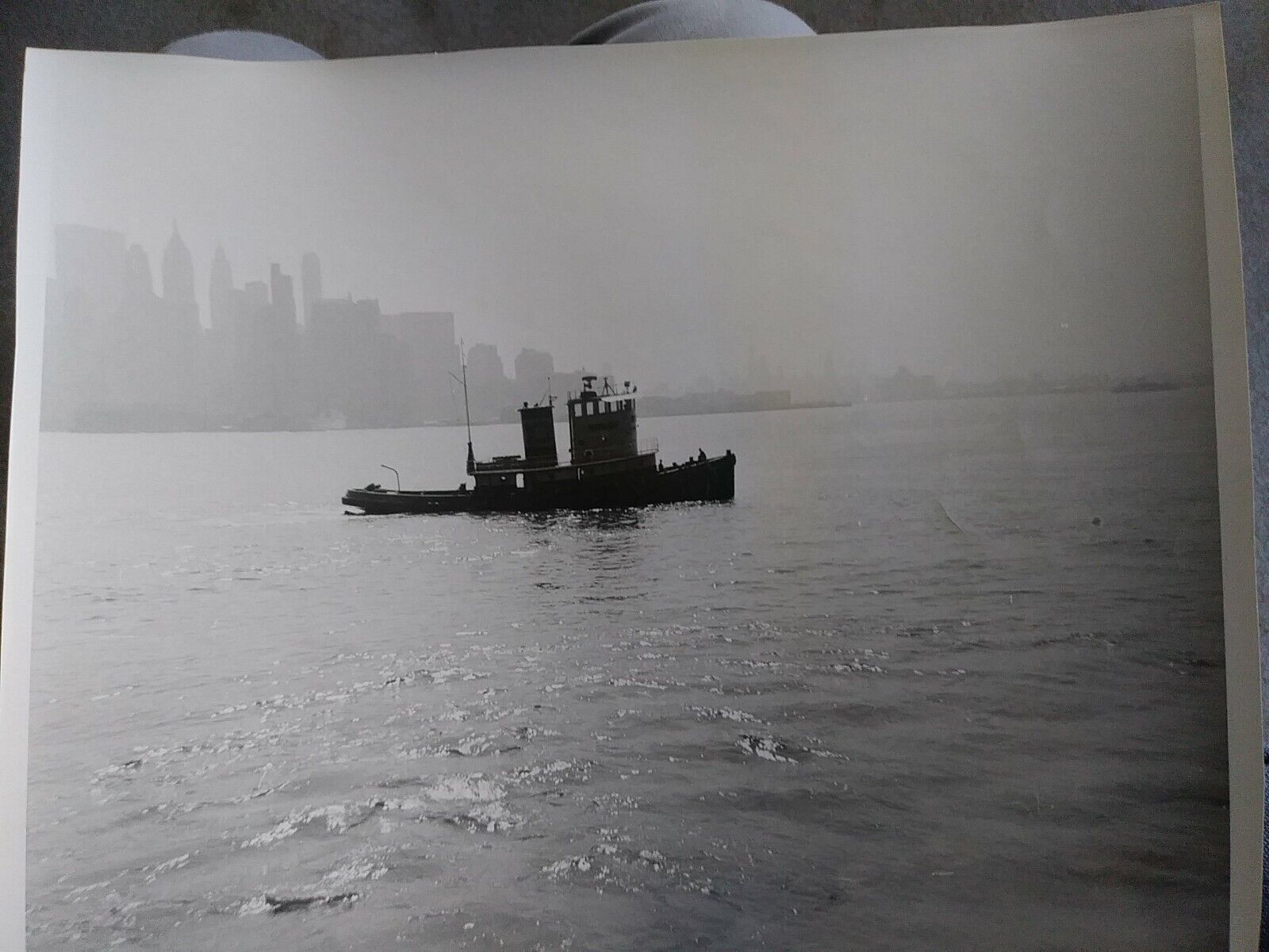 1940’s Tugboat New York Harbor Vintage Photograph Boat Ship Black White 13 x 11
