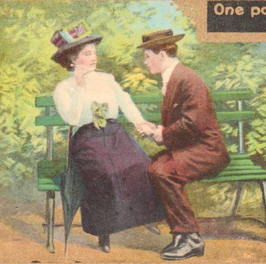 One Point I Almost Overlooked Man & Woman on Bench 1910s Postcard AMP Co
